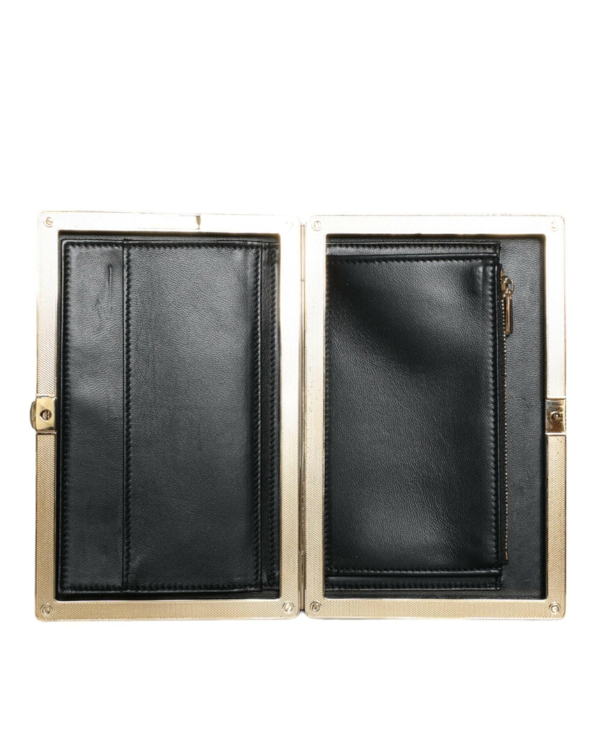 Dolce & Gabbana Black Velvet Gold Frame Clutch Evening Party Purse Bag.
