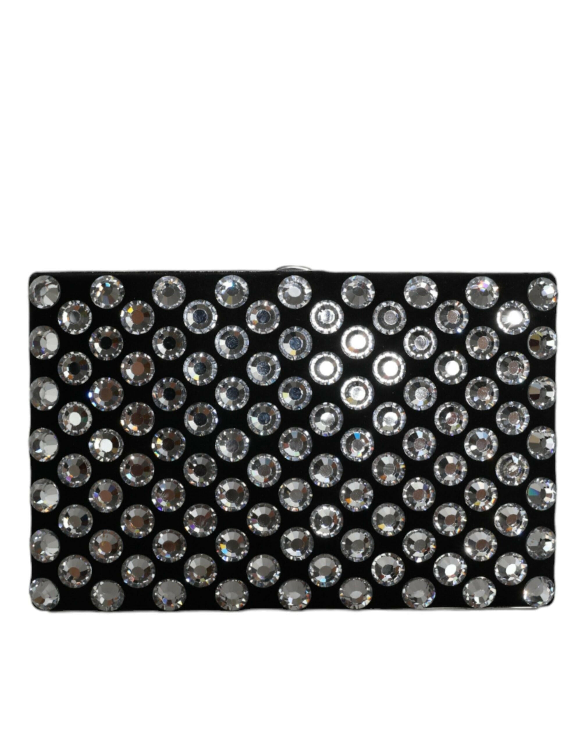 Dolce & Gabbana Black Velvet Crystal Clutch Evening Party Purse Bag.