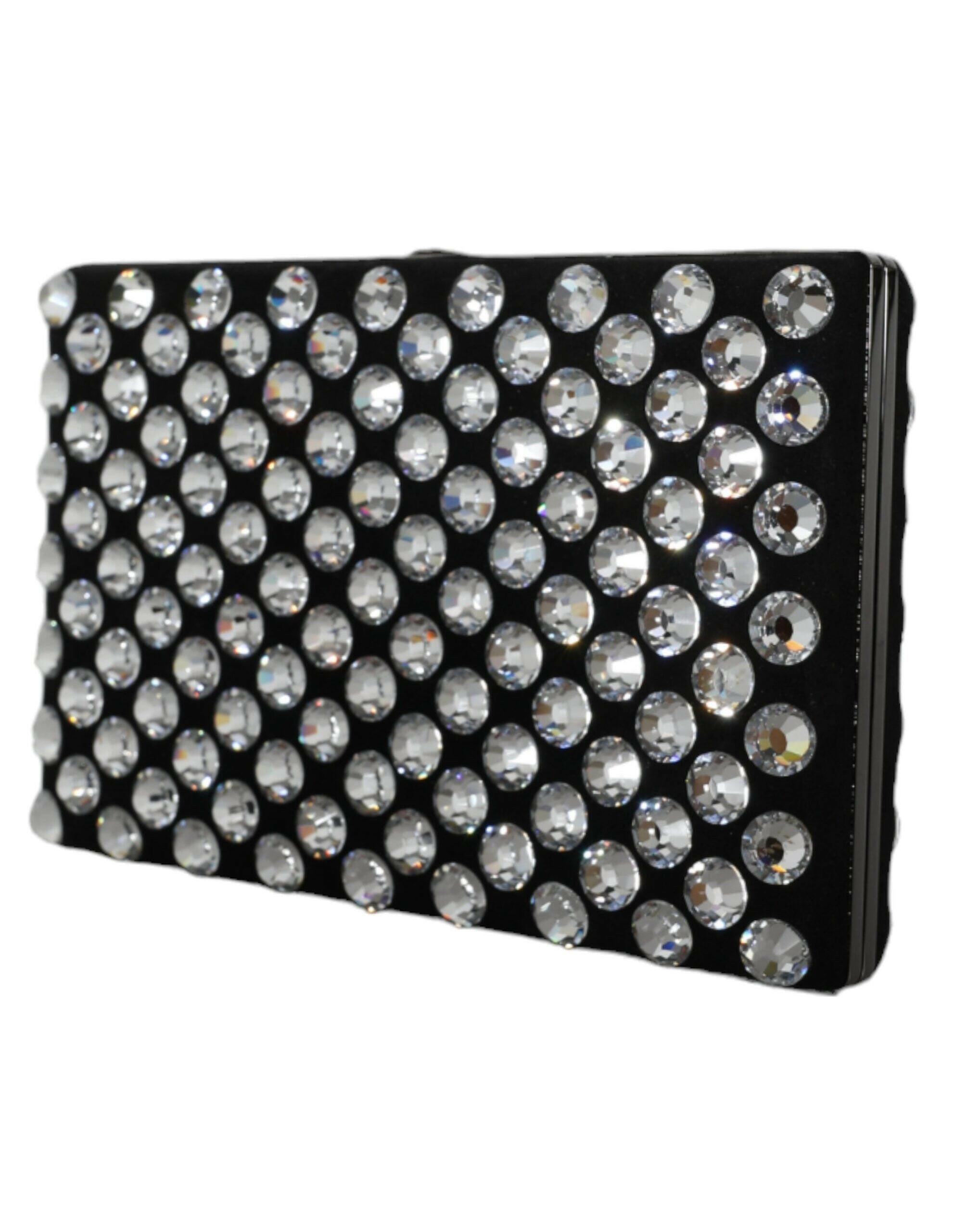Dolce & Gabbana Black Velvet Crystal Clutch Evening Party Purse Bag.