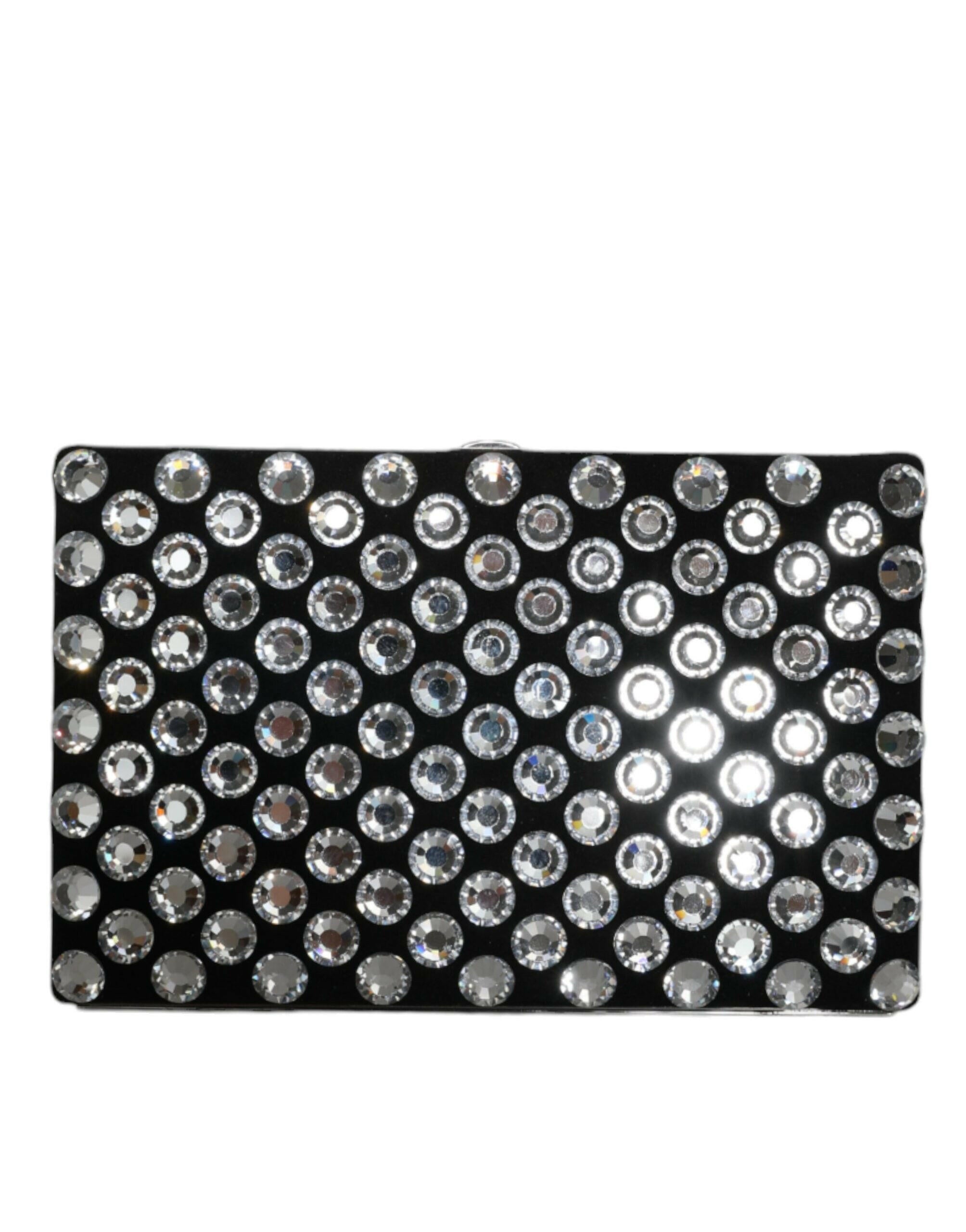 Dolce & Gabbana Black Velvet Crystal Clutch Evening Party Purse Bag.