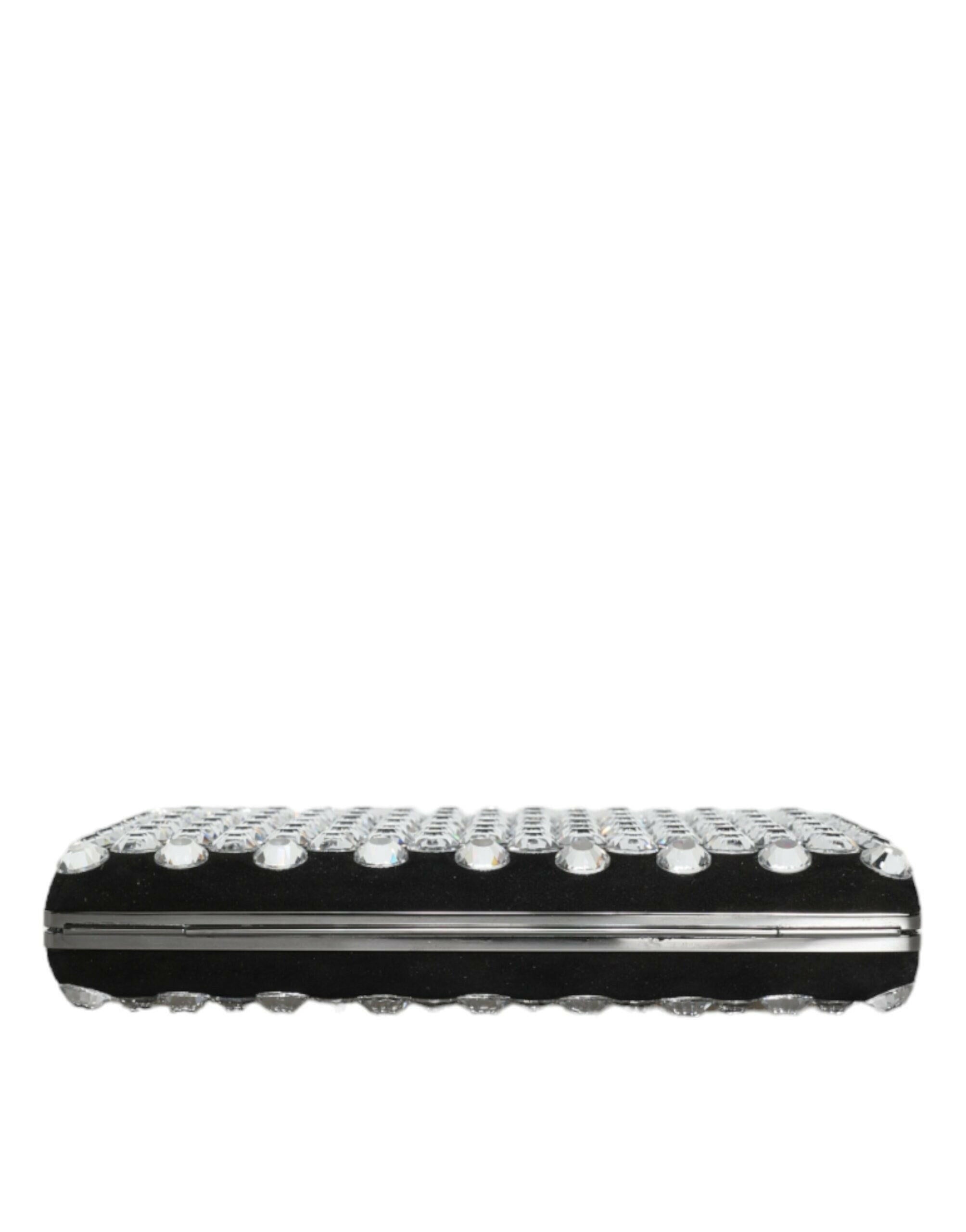 Dolce & Gabbana Black Velvet Crystal Clutch Evening Party Purse Bag.