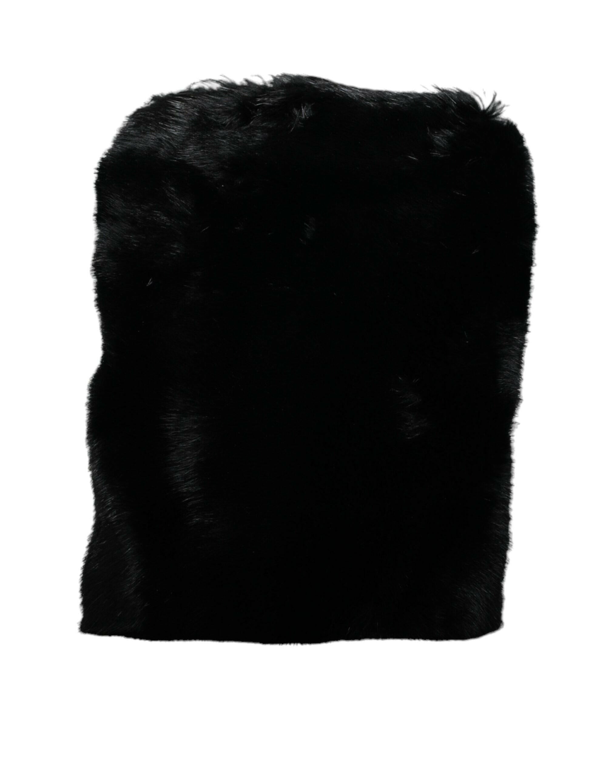 Dolce & Gabbana Black Faux Fur Silver Chain Crossbody Shoulder Purse Bag.