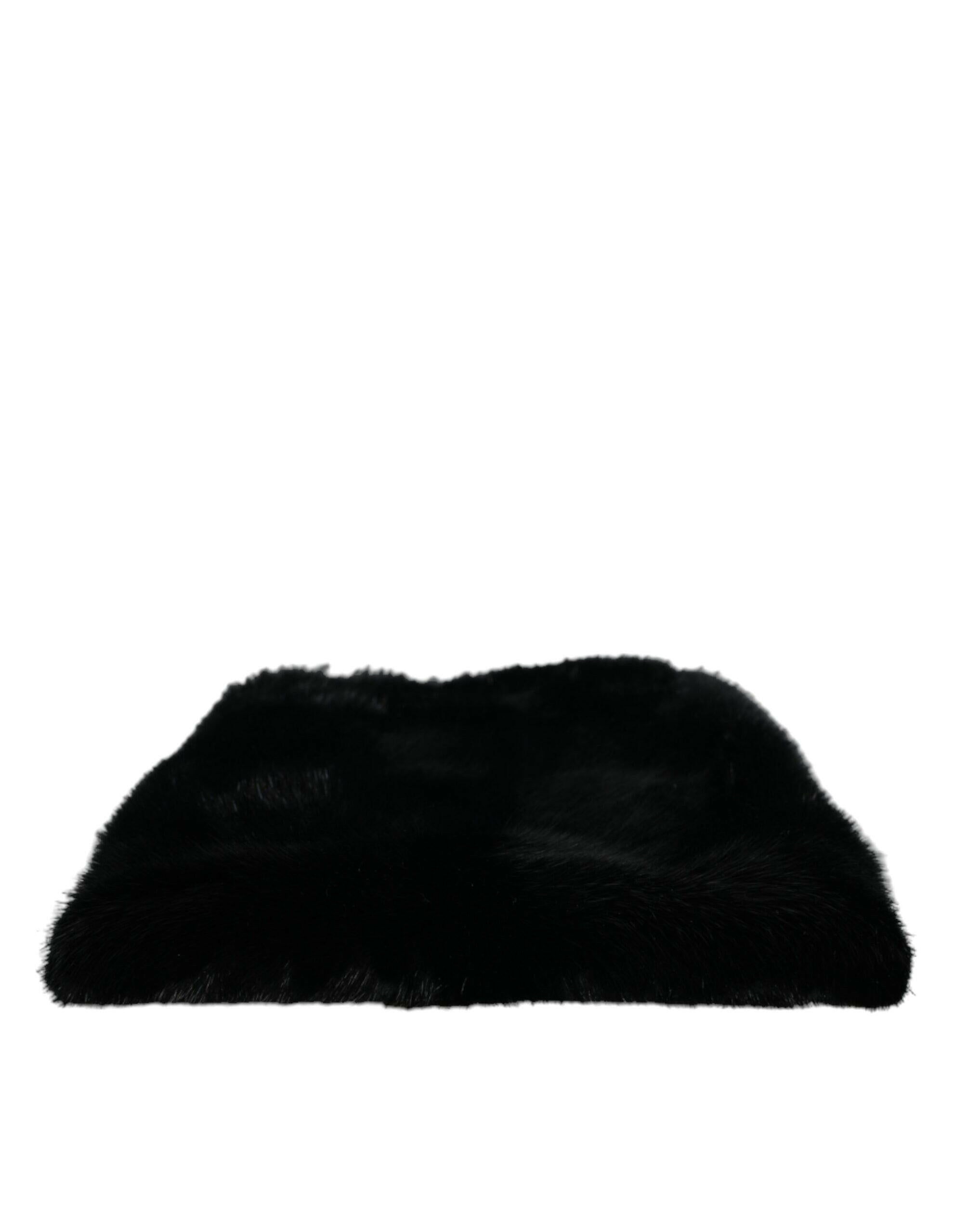 Dolce & Gabbana Black Faux Fur Silver Chain Crossbody Shoulder Purse Bag.