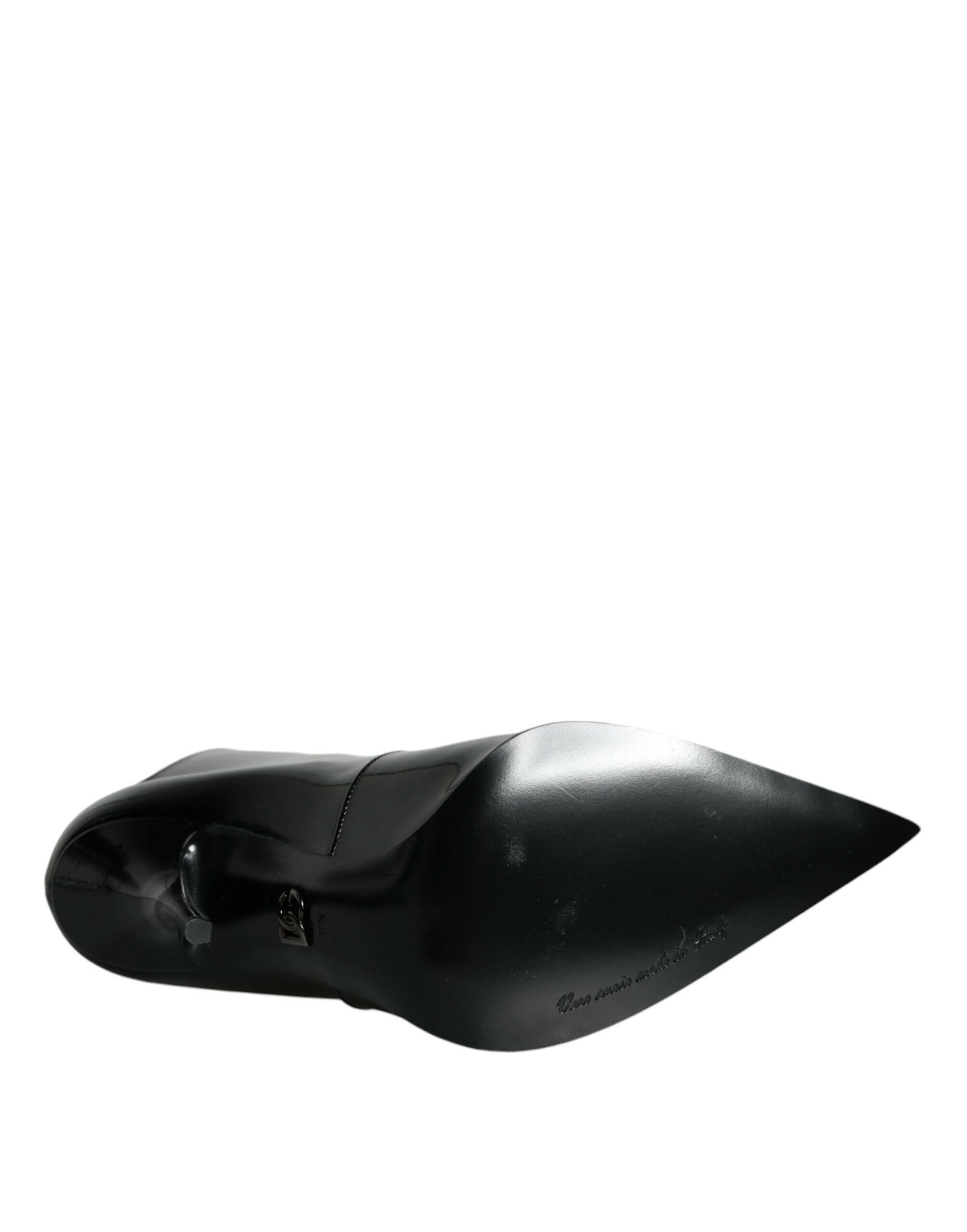 Dolce & Gabbana Black Patent Leather Pointed Ankle Boots Shoes.