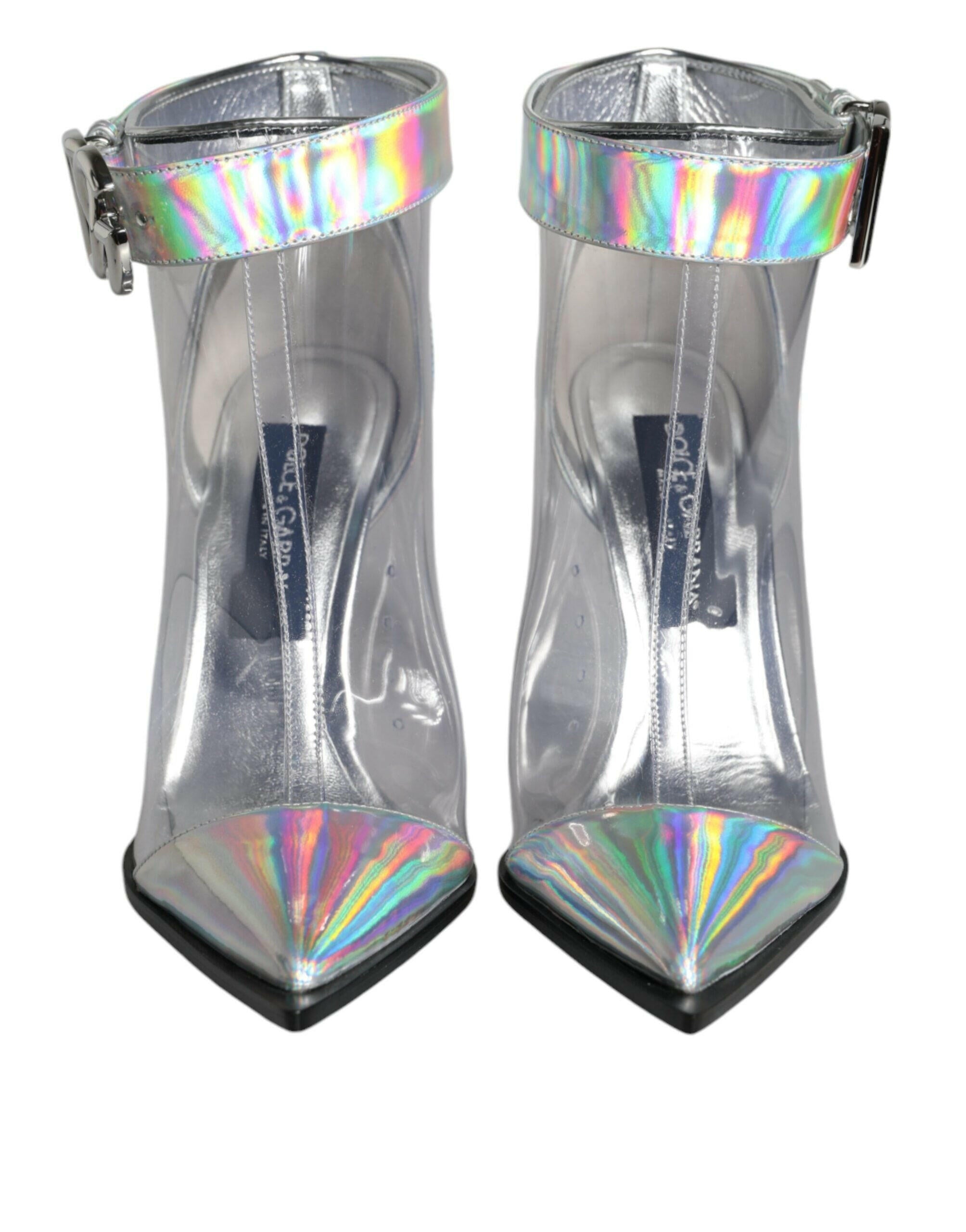 Dolce & Gabbana Silver Iridescent PVC Pointed Short Boots Shoes.