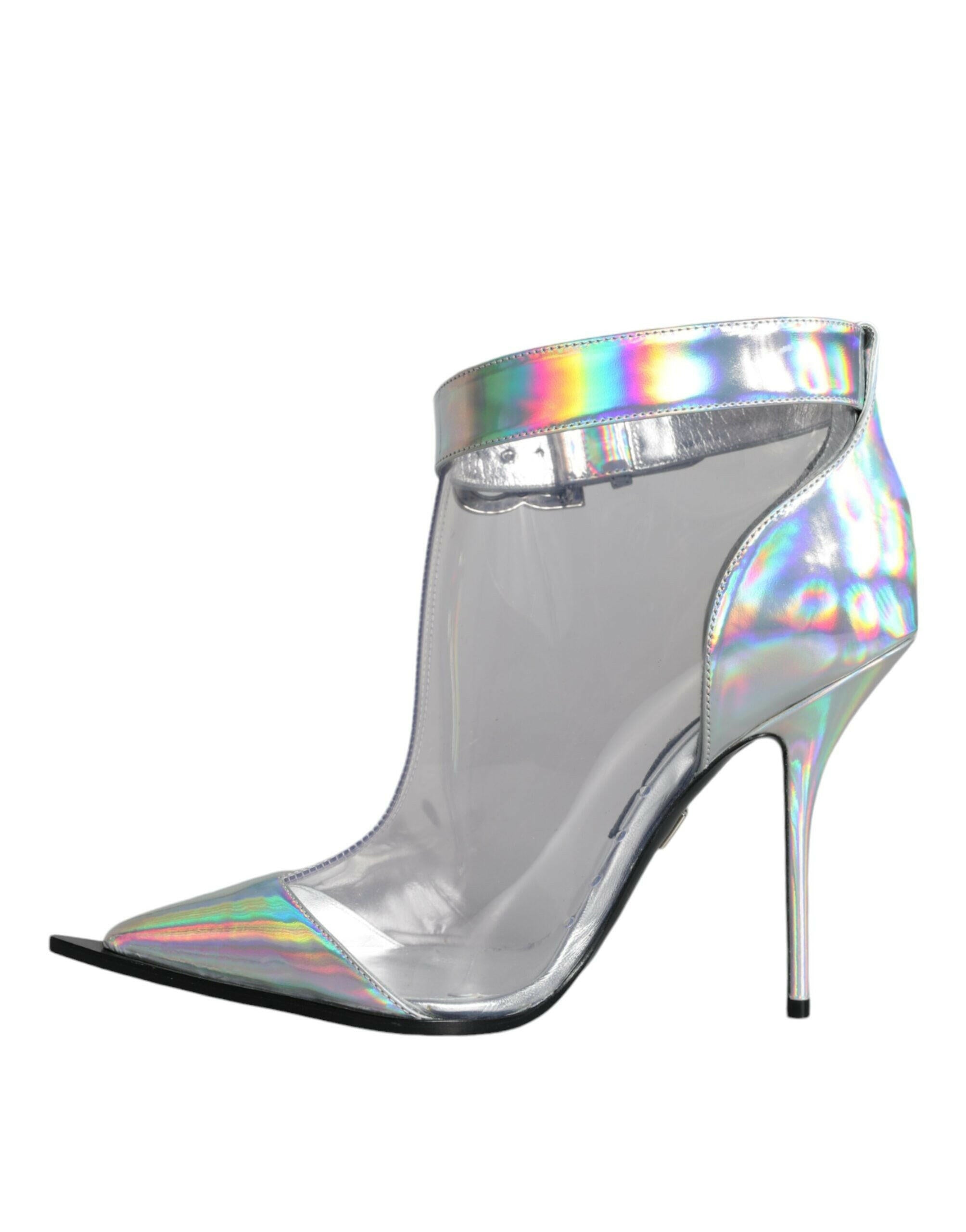 Dolce & Gabbana Silver Iridescent PVC Pointed Short Boots Shoes.