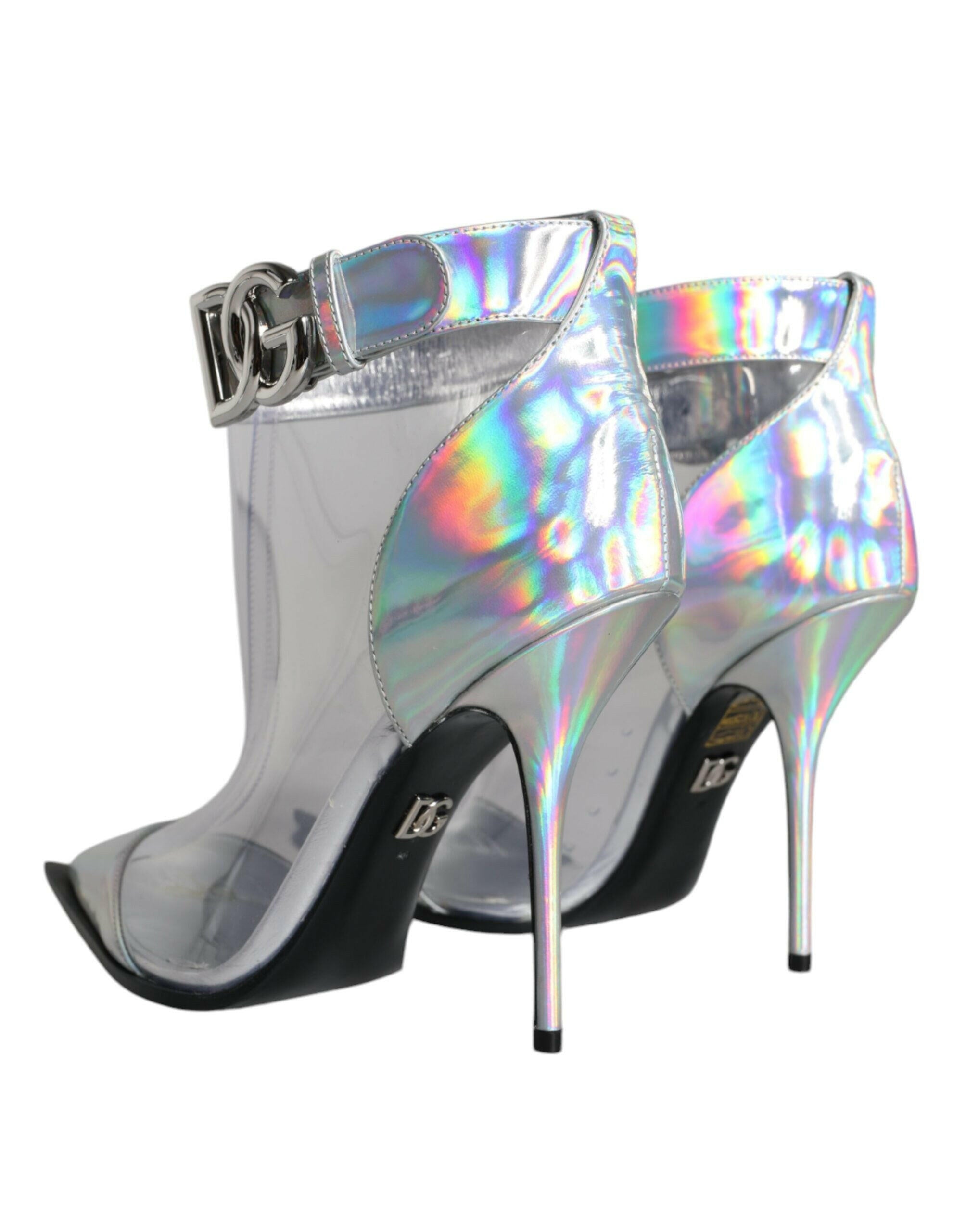 Dolce & Gabbana Silver Iridescent PVC Pointed Short Boots Shoes.