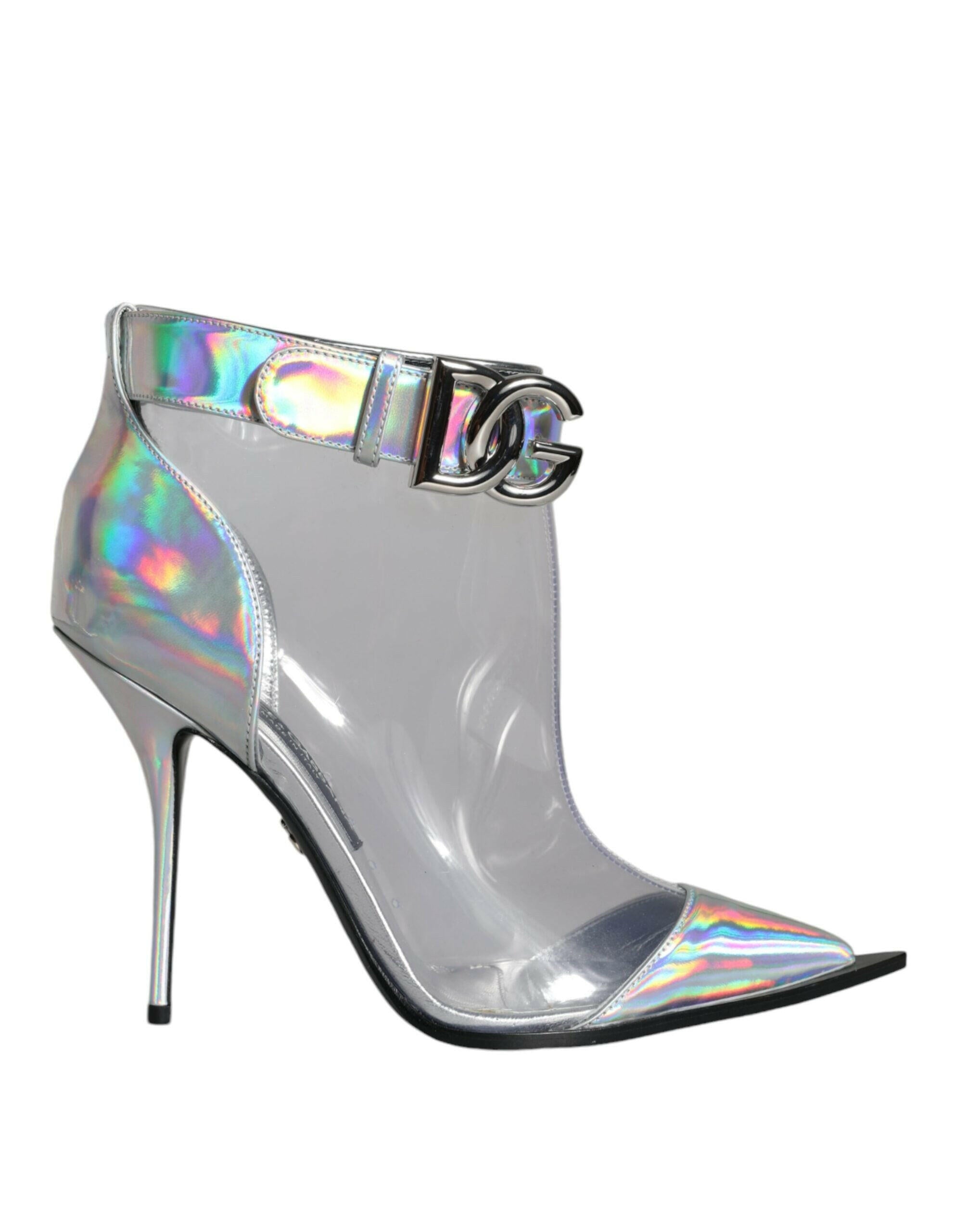 Dolce & Gabbana Silver Iridescent PVC Pointed Short Boots Shoes.