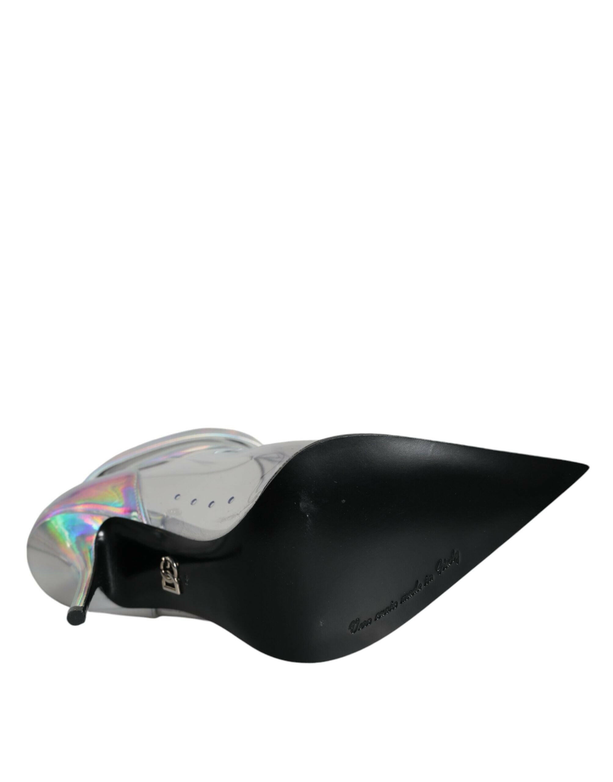 Dolce & Gabbana Silver Iridescent PVC Pointed Short Boots Shoes.