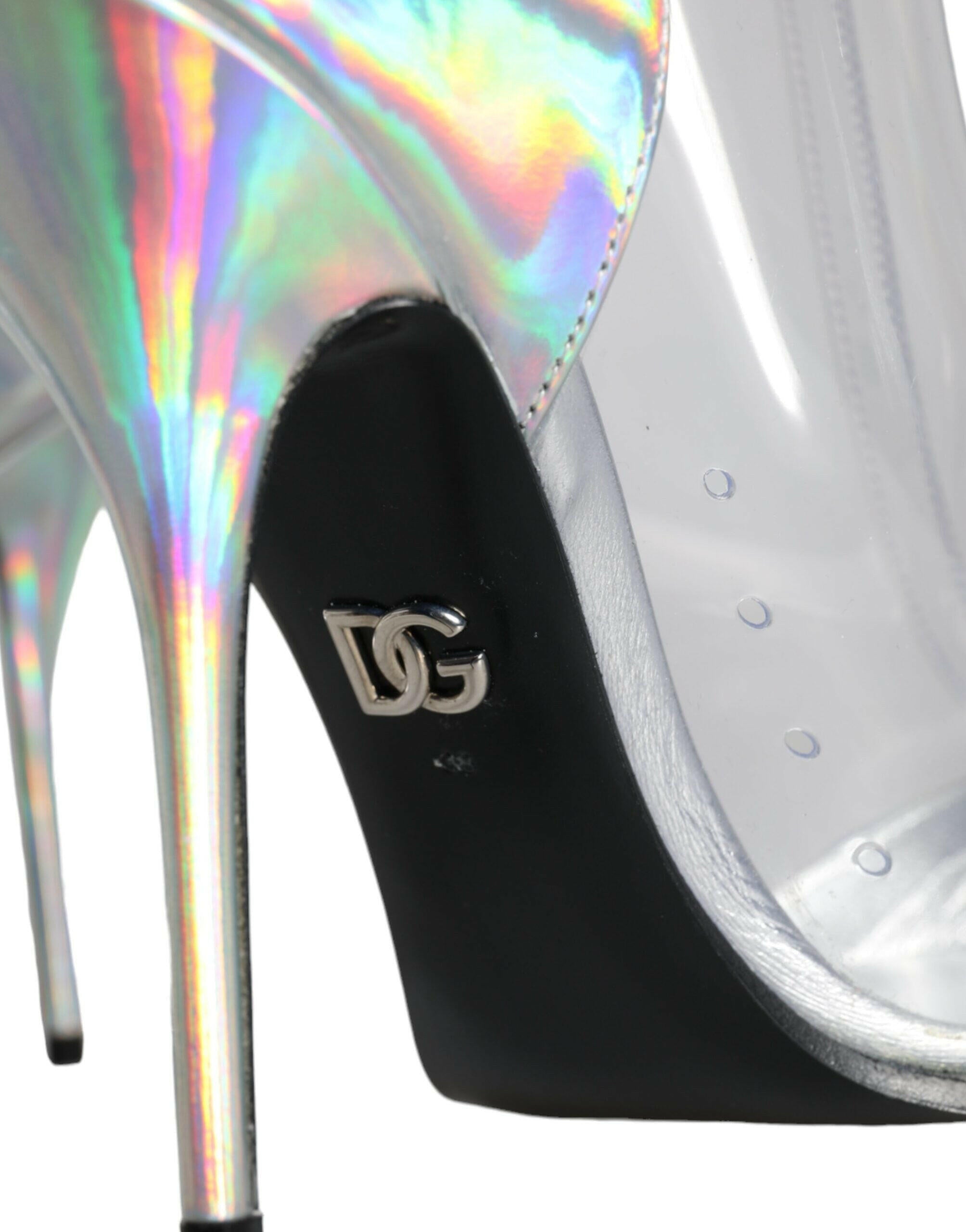 Dolce & Gabbana Silver Iridescent PVC Pointed Short Boots Shoes.