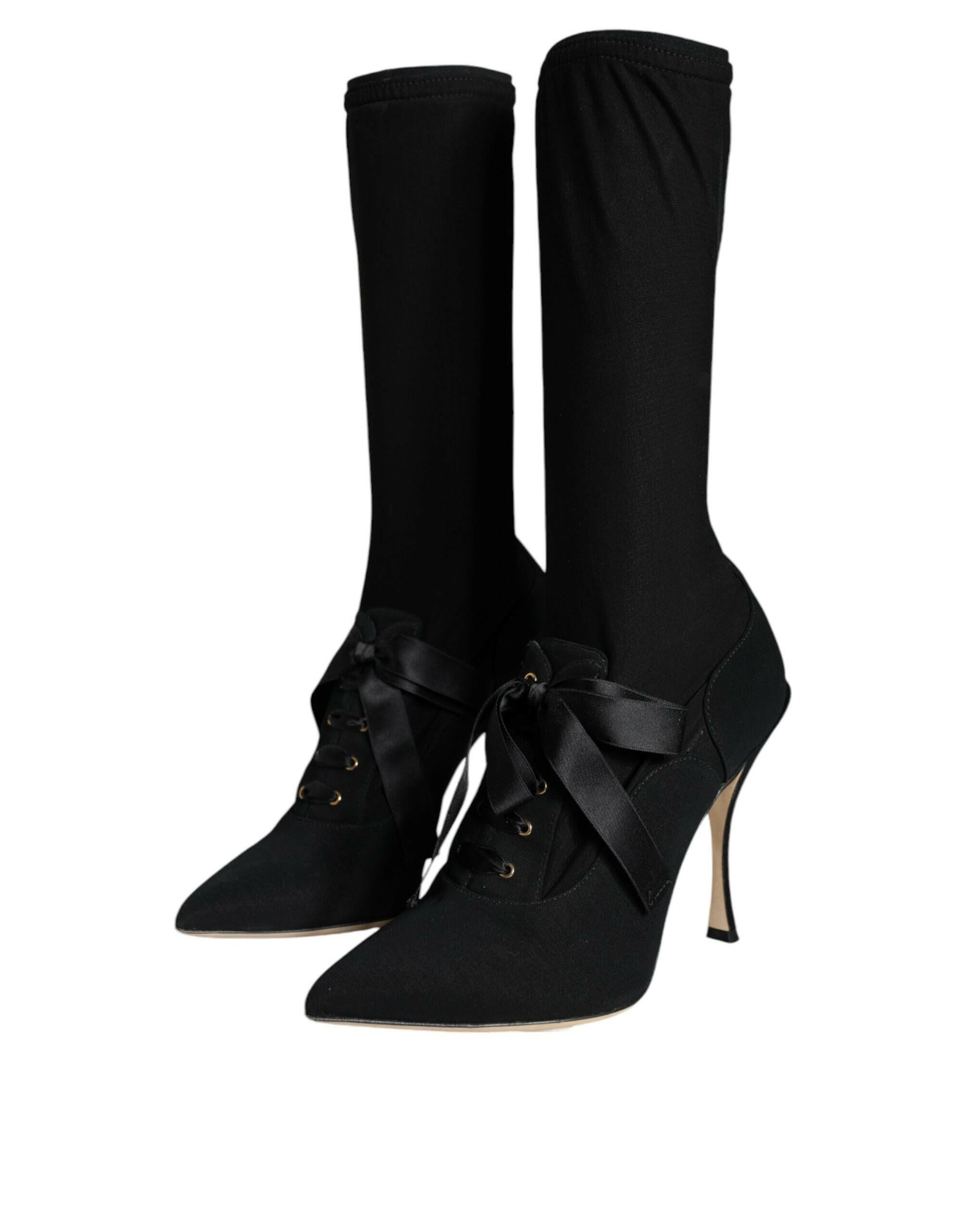 Dolce & Gabbana Black Stiletto Heels Mid Calf Boots Shoes.