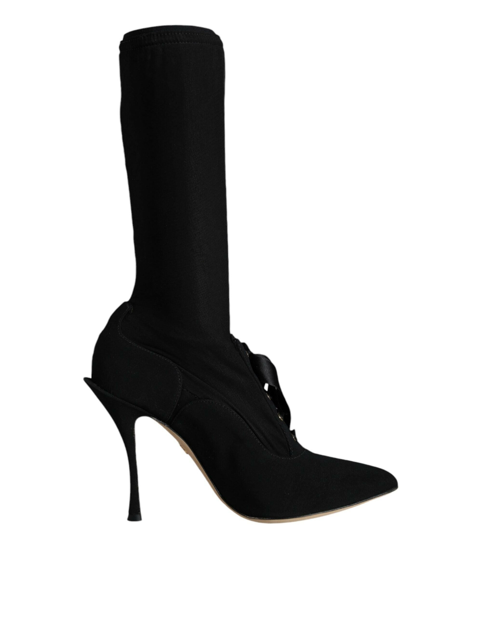 Dolce & Gabbana Black Stiletto Heels Mid Calf Boots Shoes.