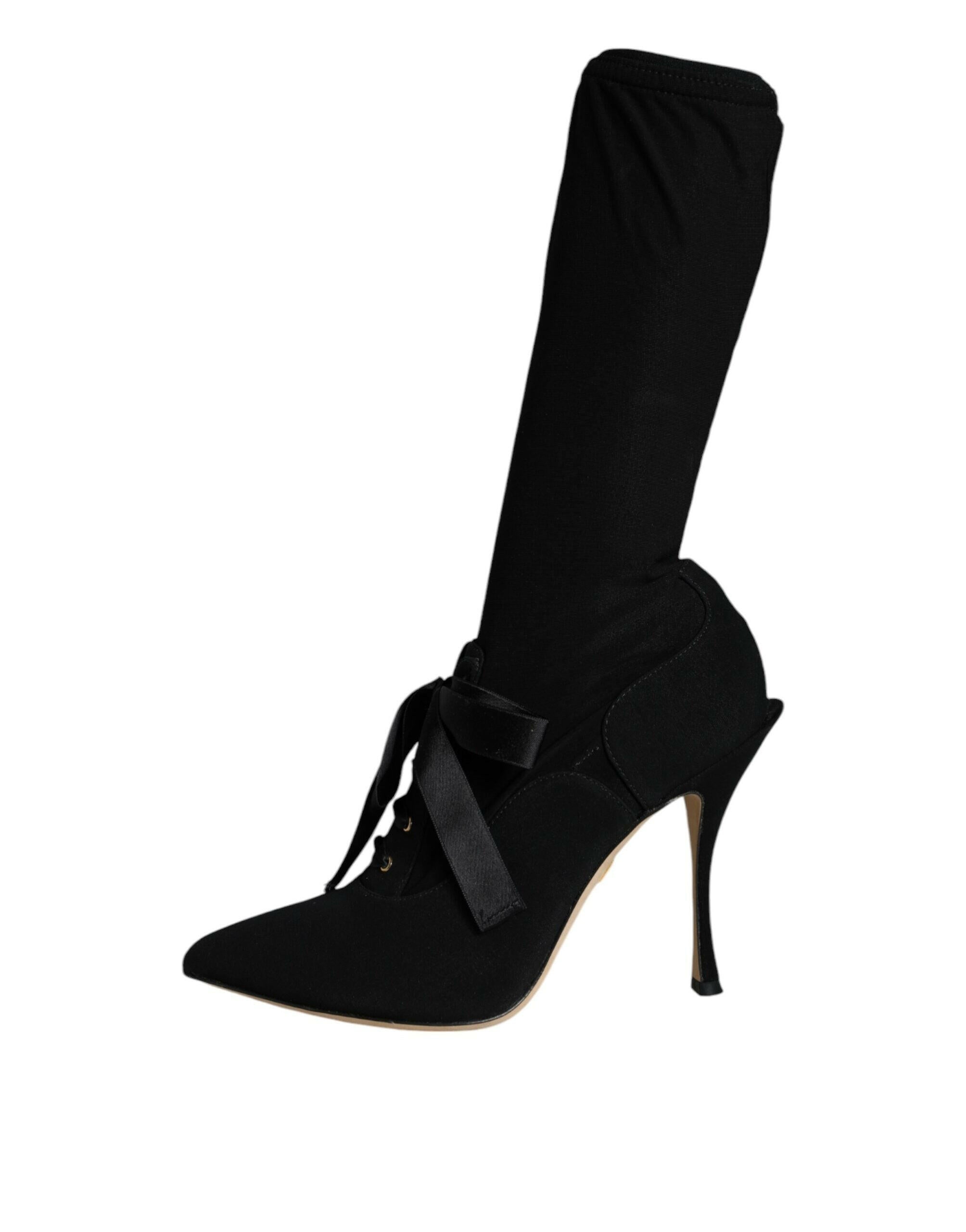 Dolce & Gabbana Black Stiletto Heels Mid Calf Boots Shoes.