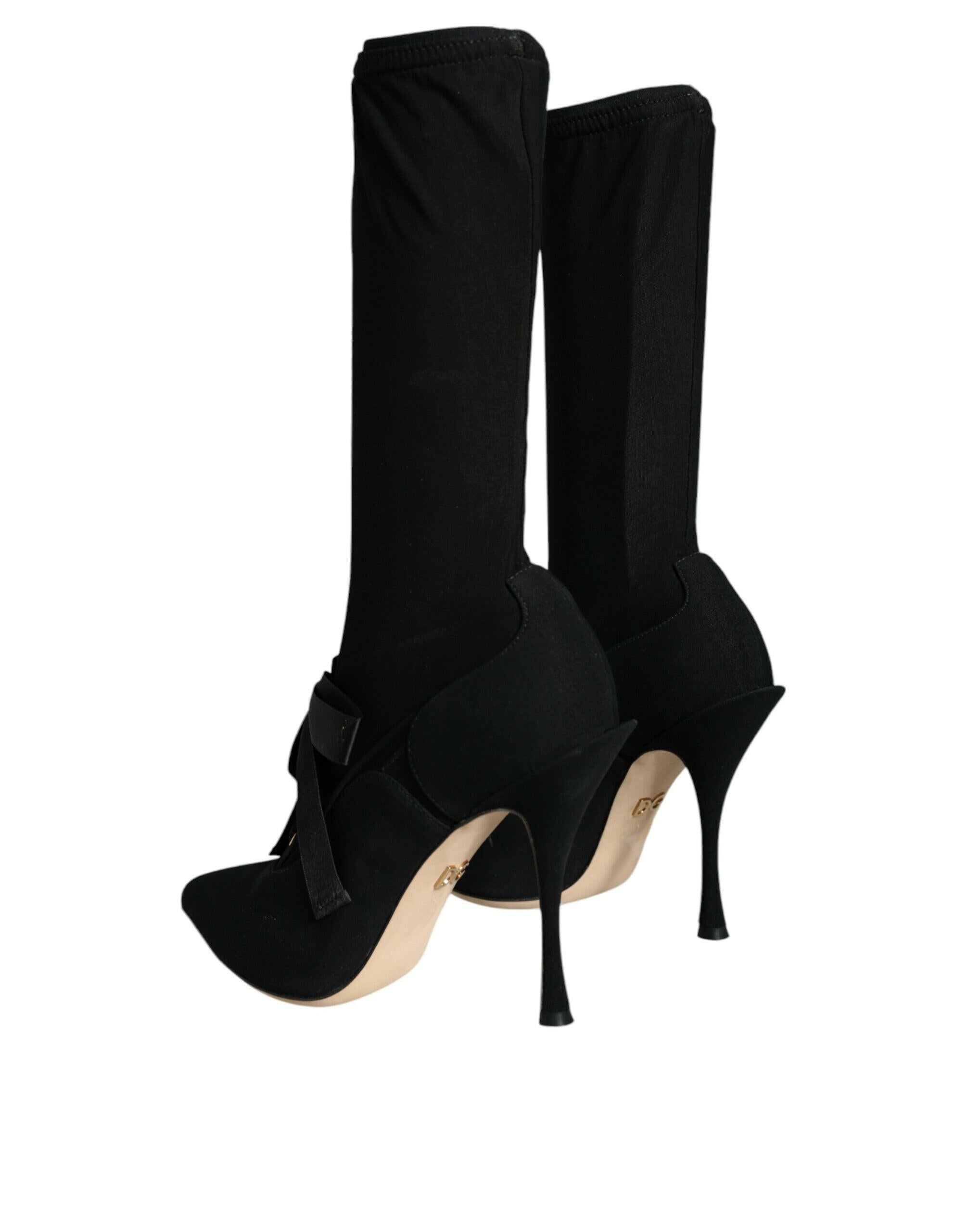 Dolce & Gabbana Black Stiletto Heels Mid Calf Boots Shoes.