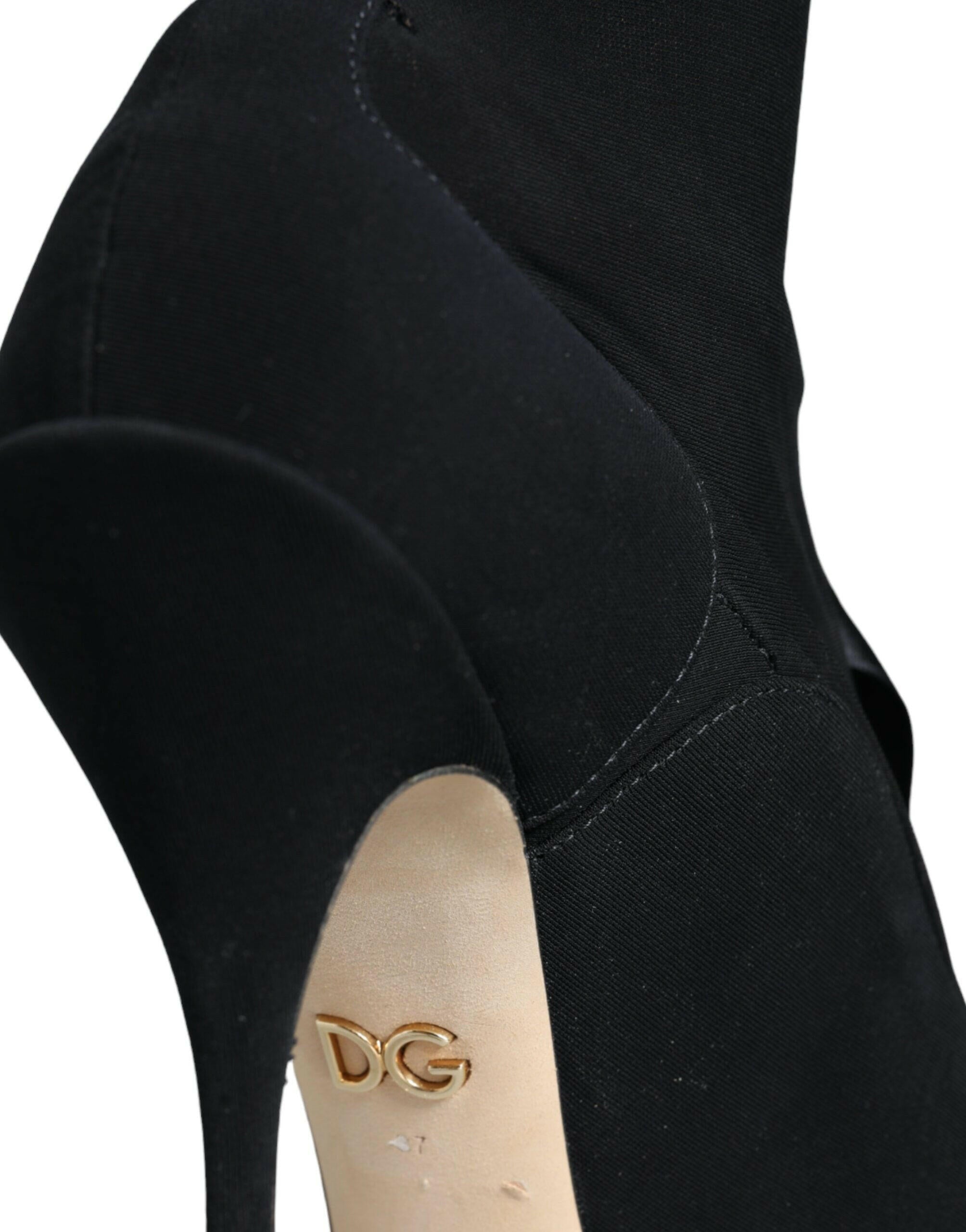 Dolce & Gabbana Black Stiletto Heels Mid Calf Boots Shoes.