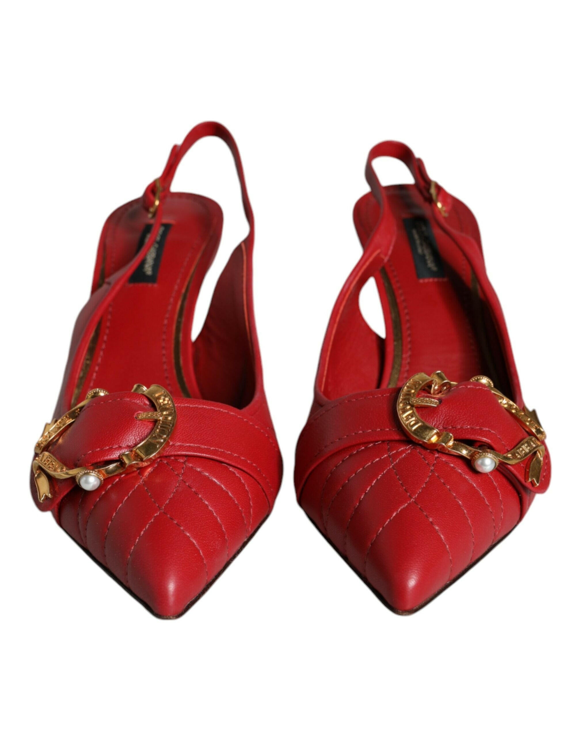 Dolce & Gabbana Red Devotion Leather Heels Slingback Shoes.