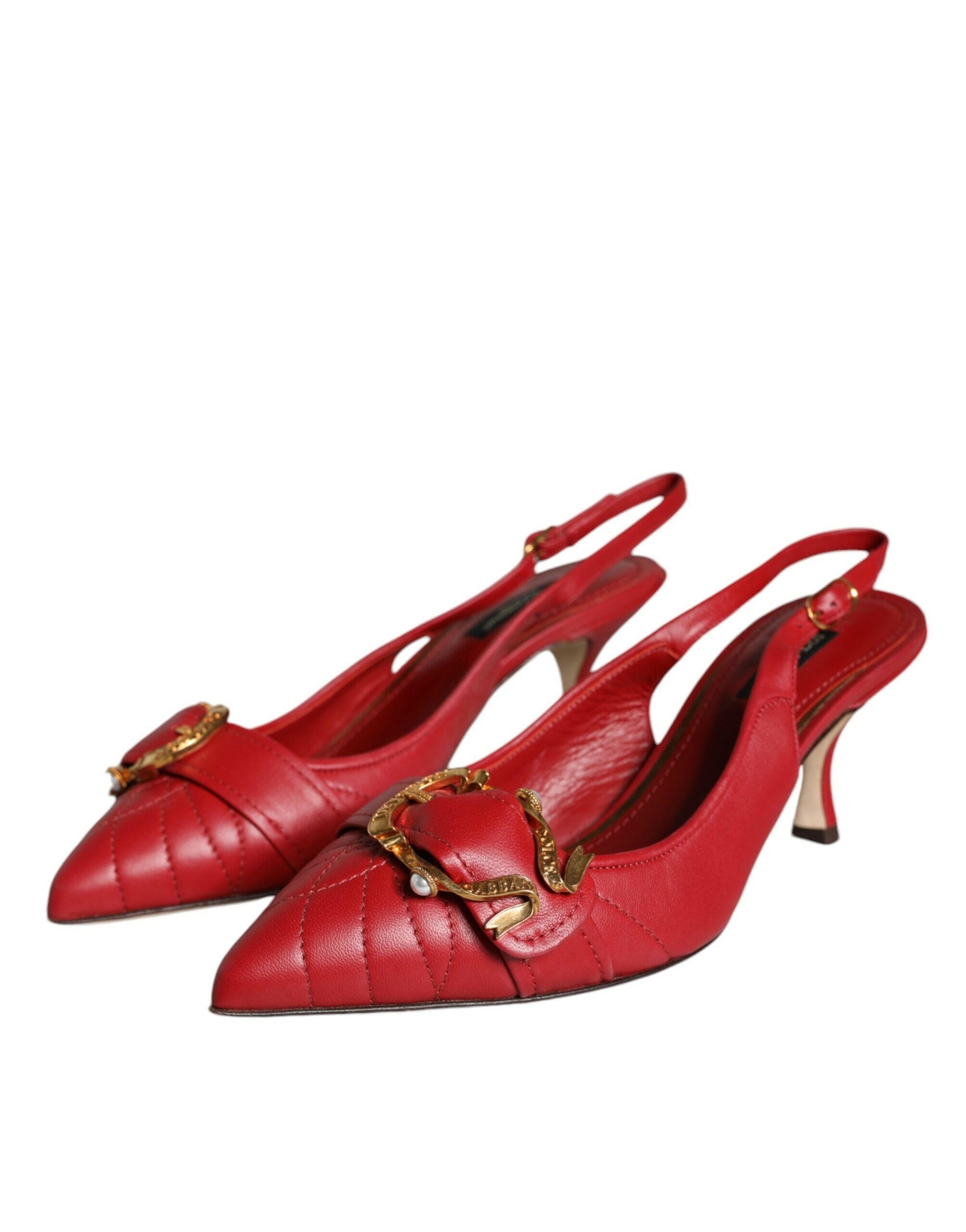 Dolce & Gabbana Red Devotion Leather Heels Slingback Shoes.
