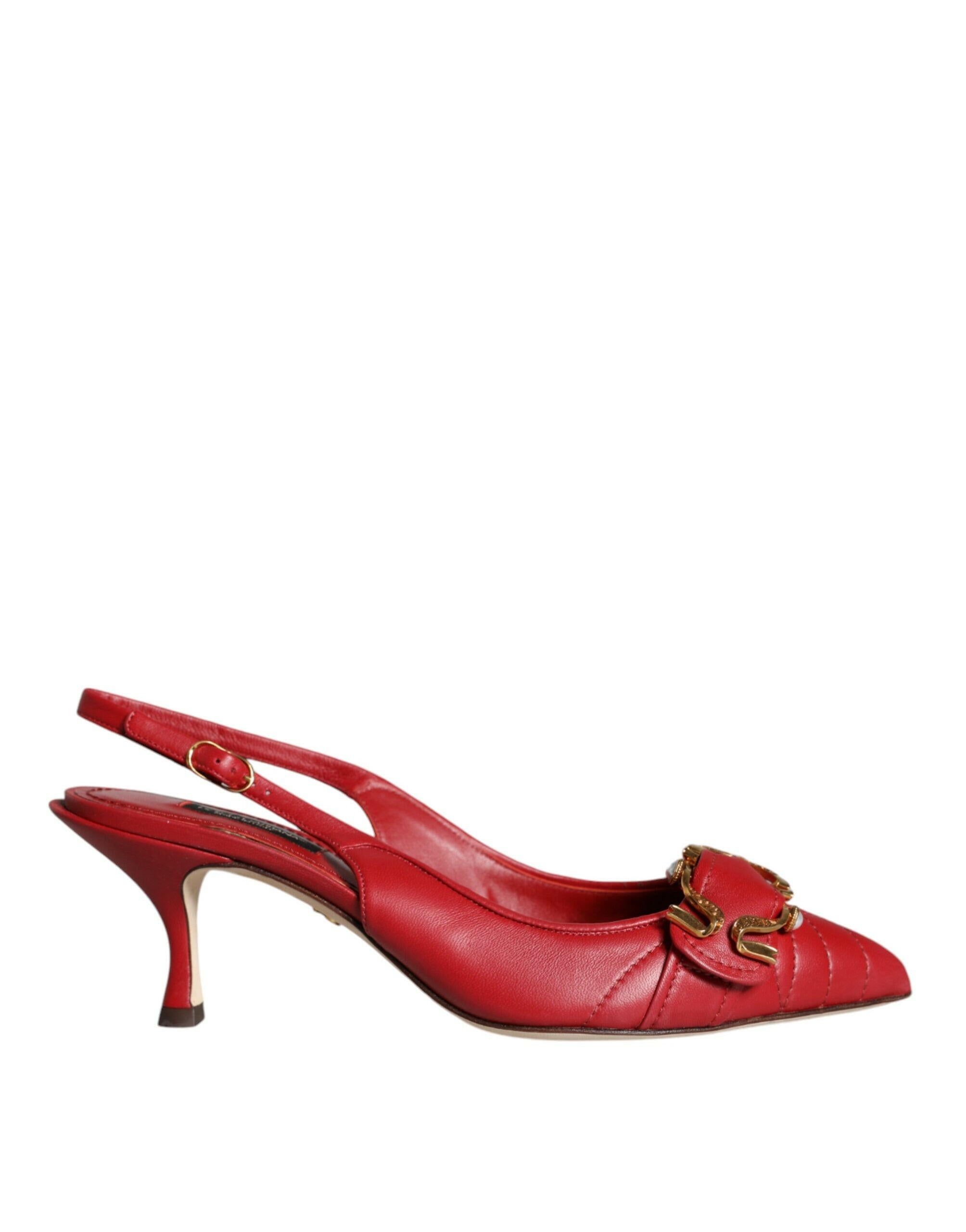Dolce & Gabbana Red Devotion Leather Heels Slingback Shoes.
