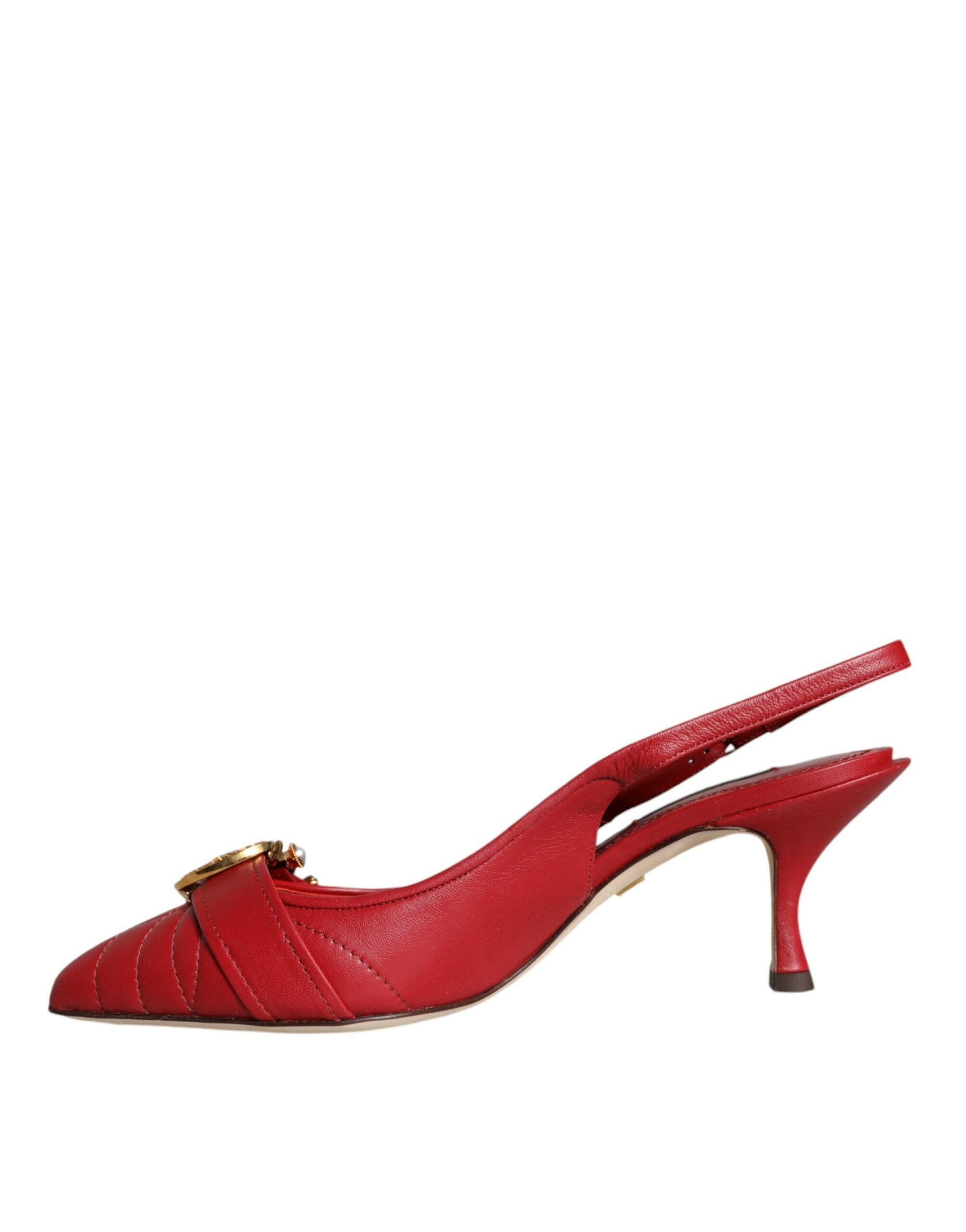 Dolce & Gabbana Red Devotion Leather Heels Slingback Shoes.