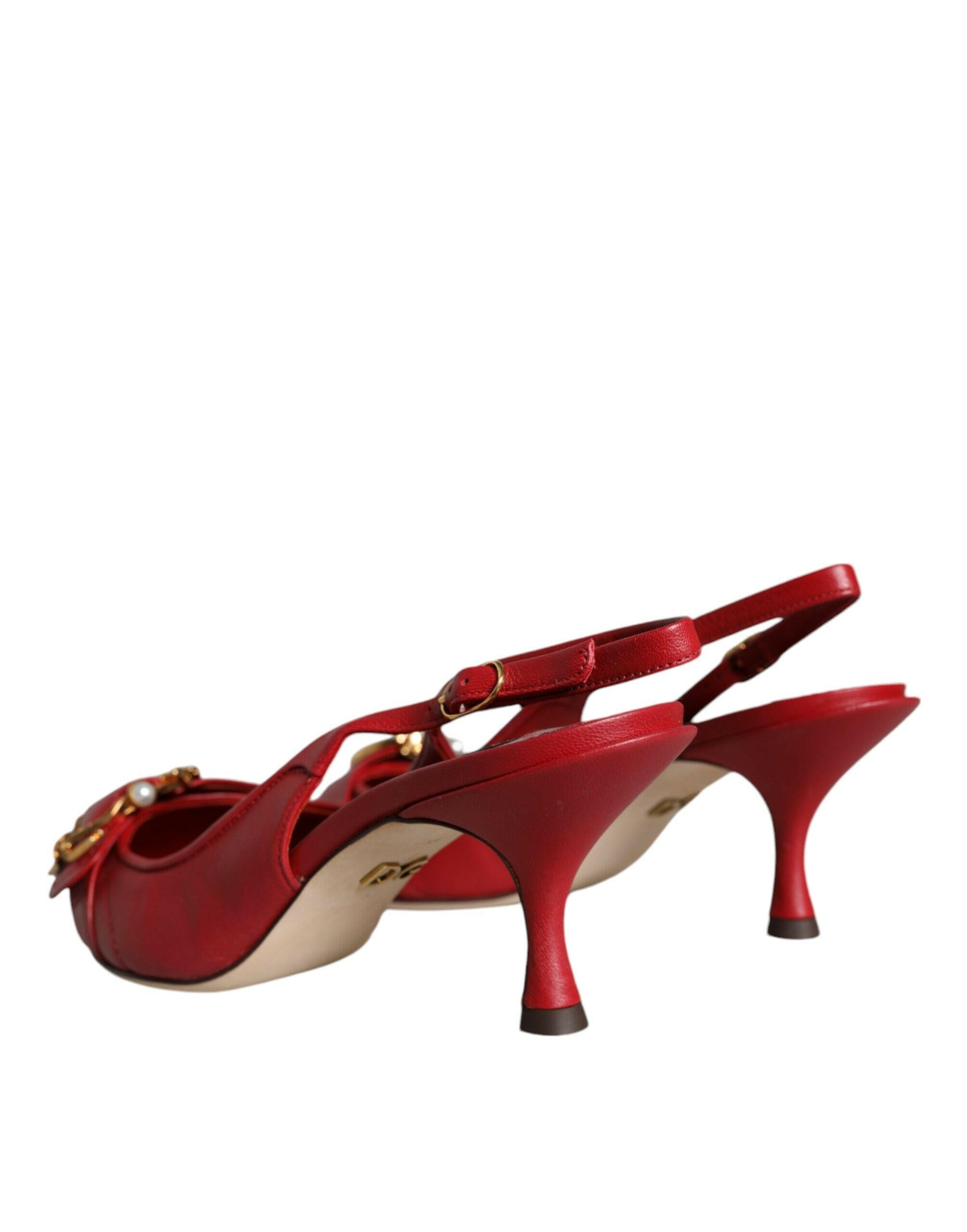 Dolce & Gabbana Red Devotion Leather Heels Slingback Shoes.