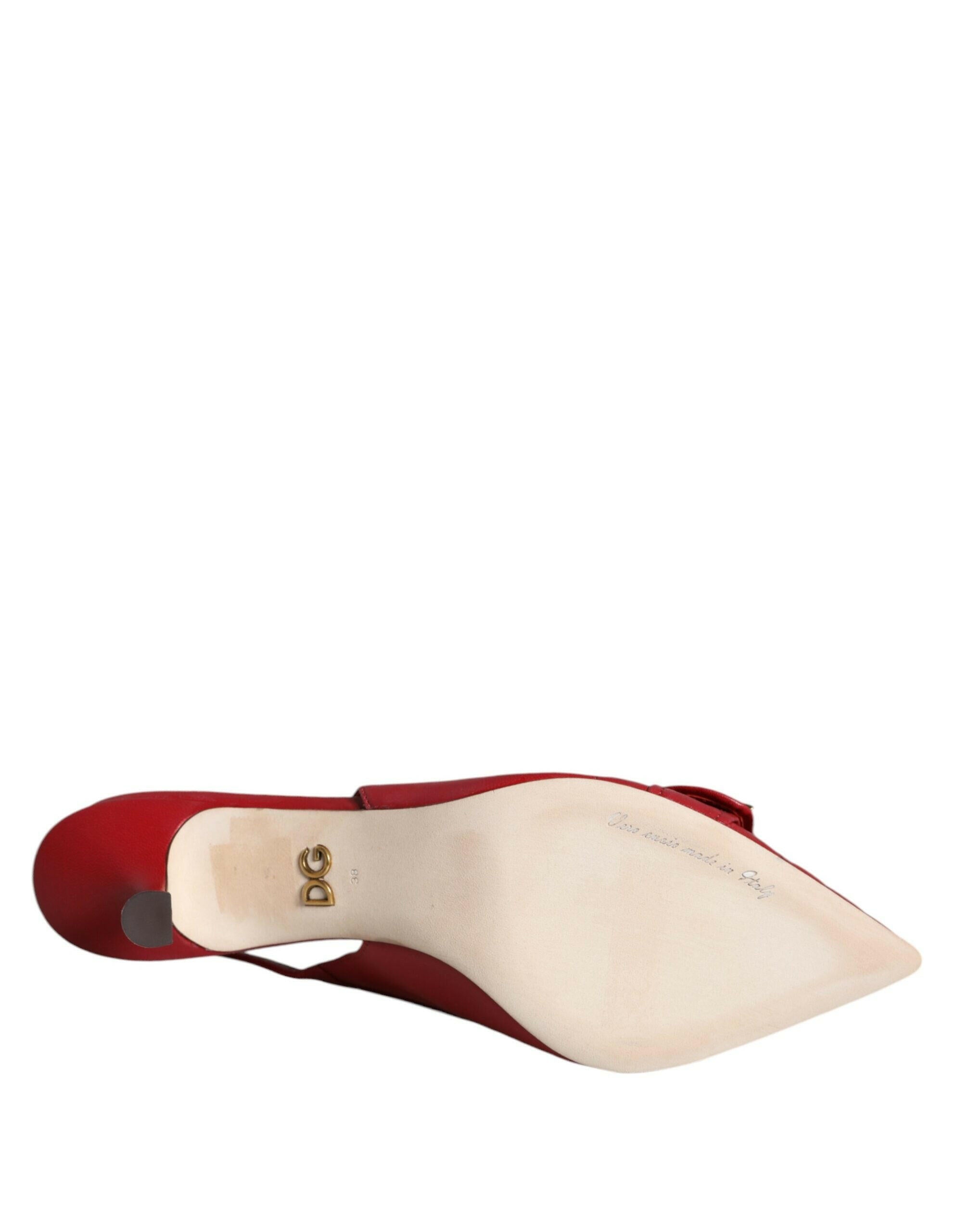 Dolce & Gabbana Red Devotion Leather Heels Slingback Shoes.