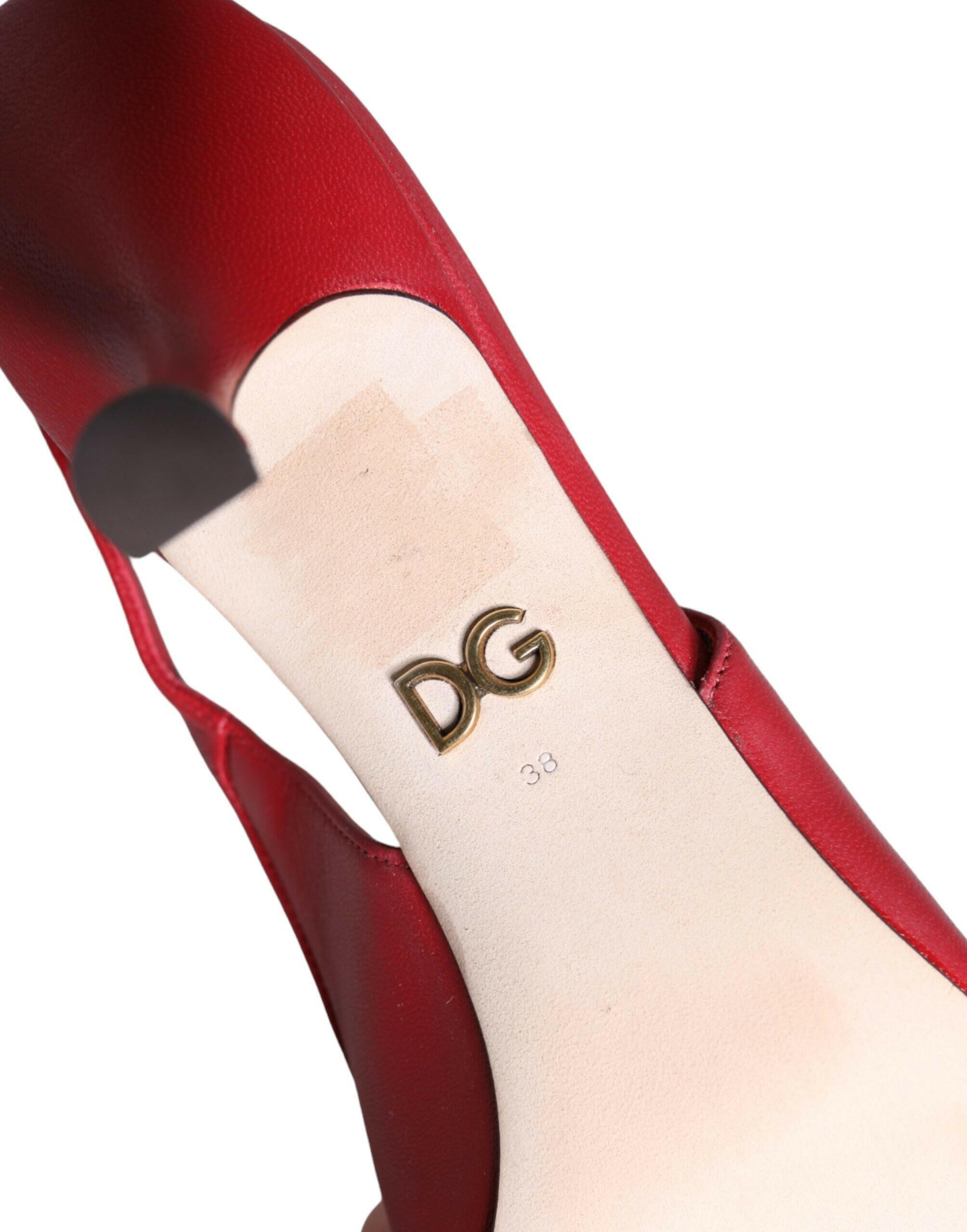 Dolce & Gabbana Red Devotion Leather Heels Slingback Shoes.