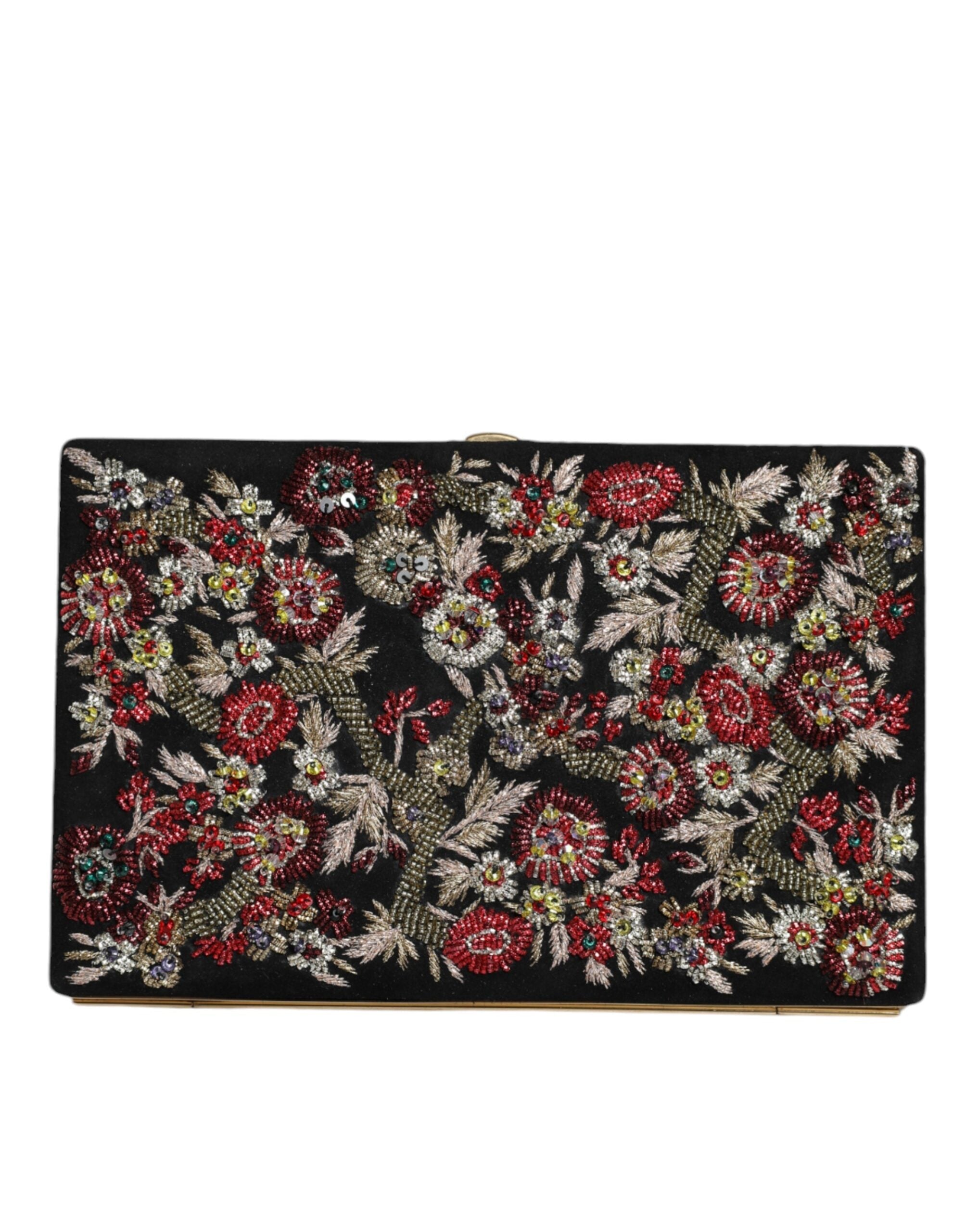 Dolce & Gabbana Multicolor Floral Gold Frame Clutch Evening Purse Bag.