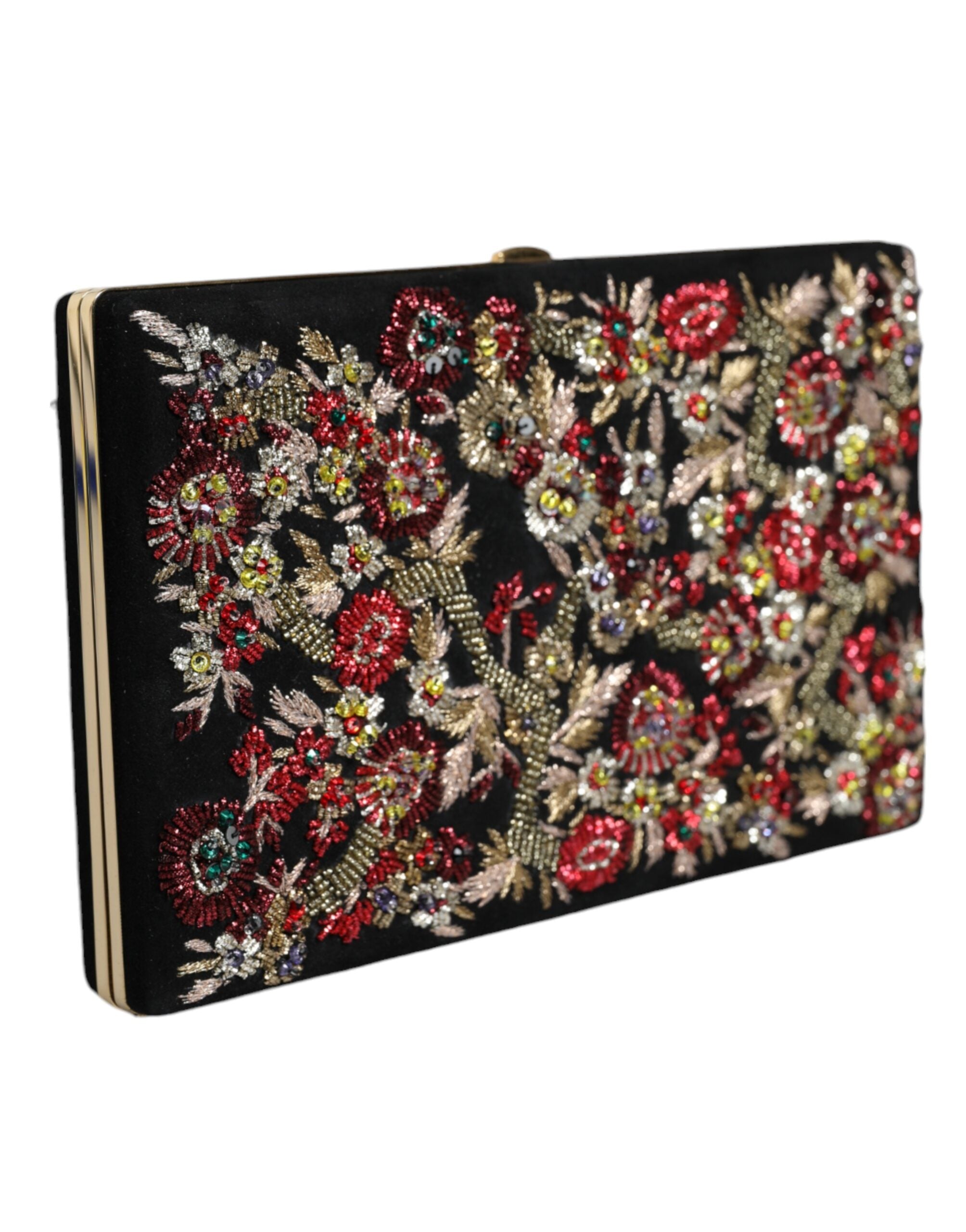 Dolce & Gabbana Multicolor Floral Gold Frame Clutch Evening Purse Bag.
