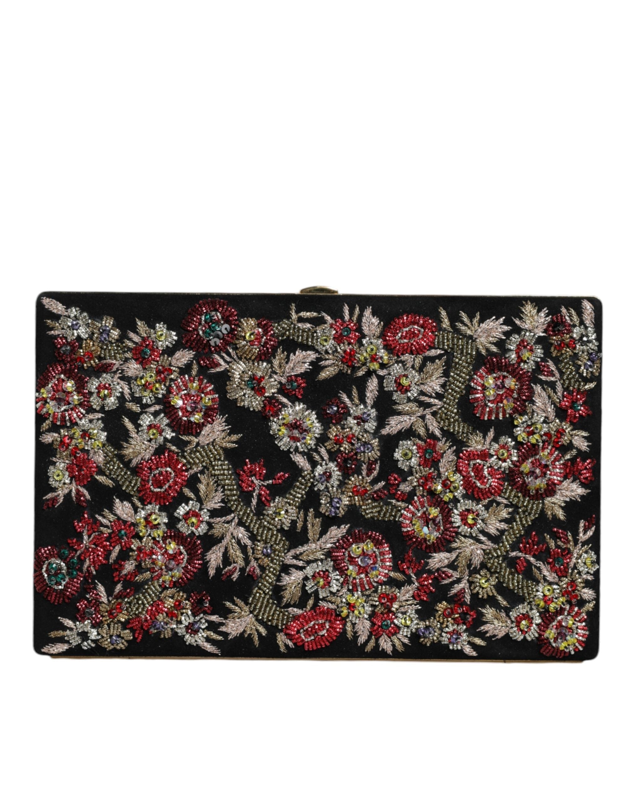 Dolce & Gabbana Multicolor Floral Gold Frame Clutch Evening Purse Bag.