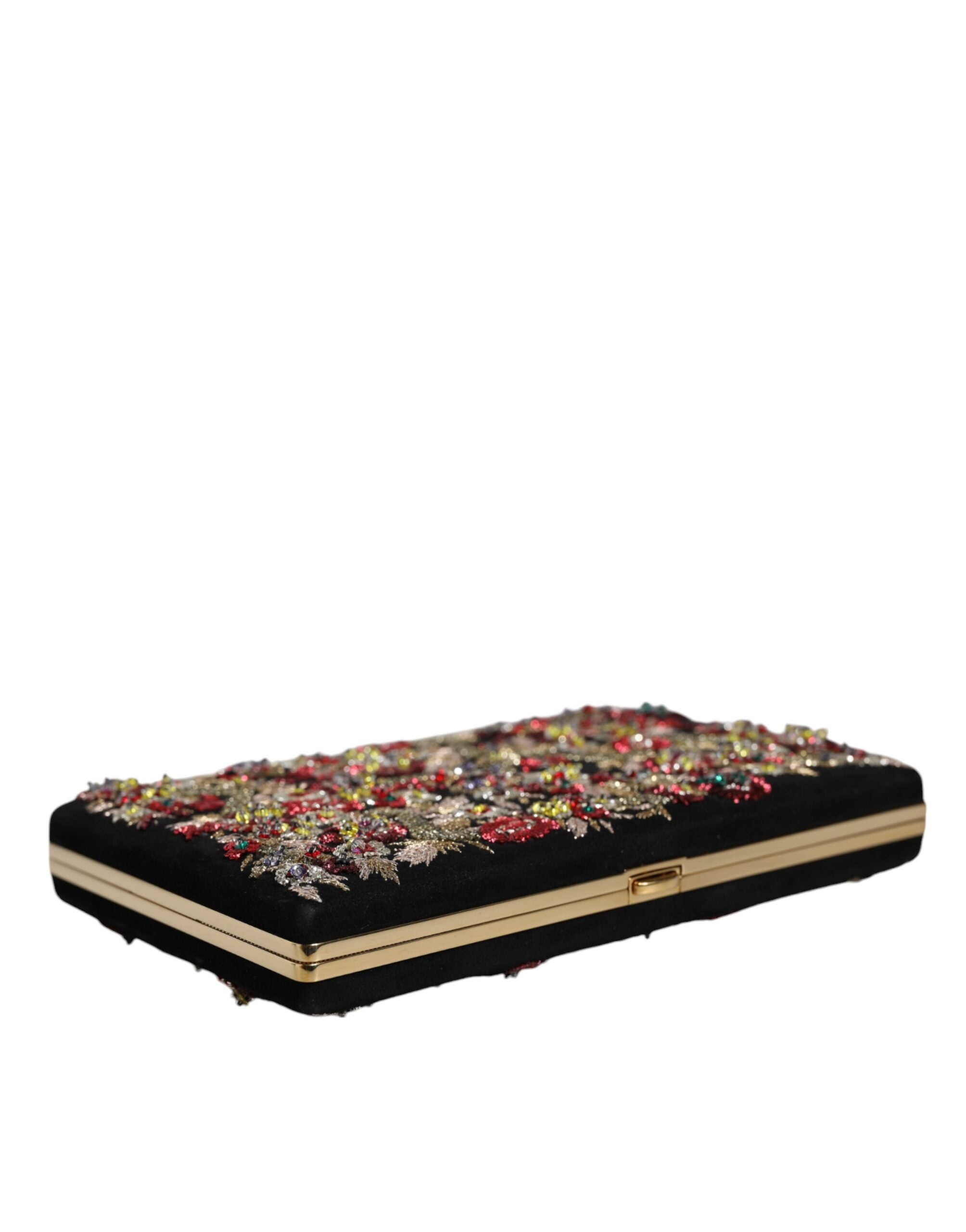 Dolce & Gabbana Multicolor Floral Gold Frame Clutch Evening Purse Bag.