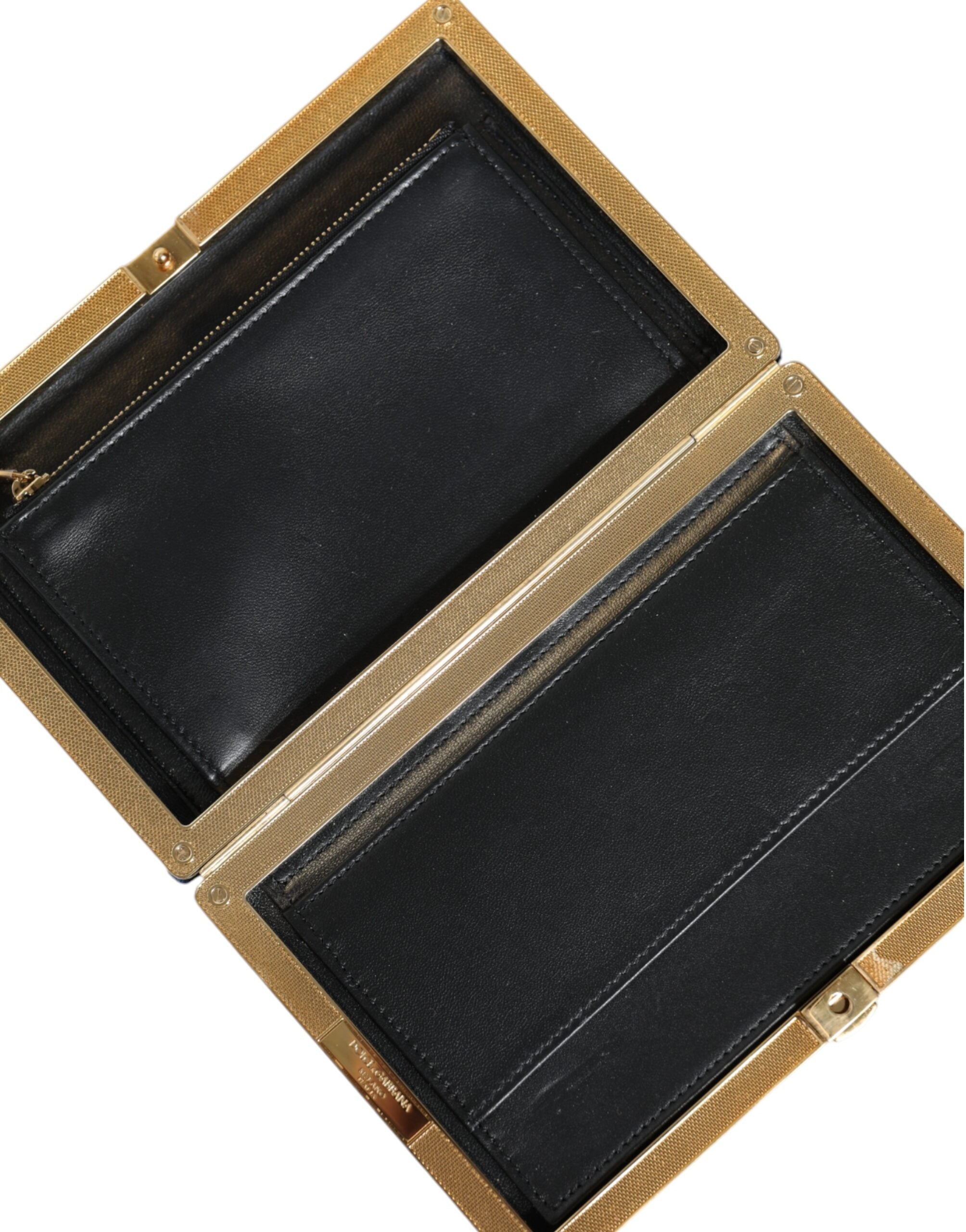 Dolce & Gabbana Blue Velvet Gold Frame Clutch Evening Party Purse Bag.