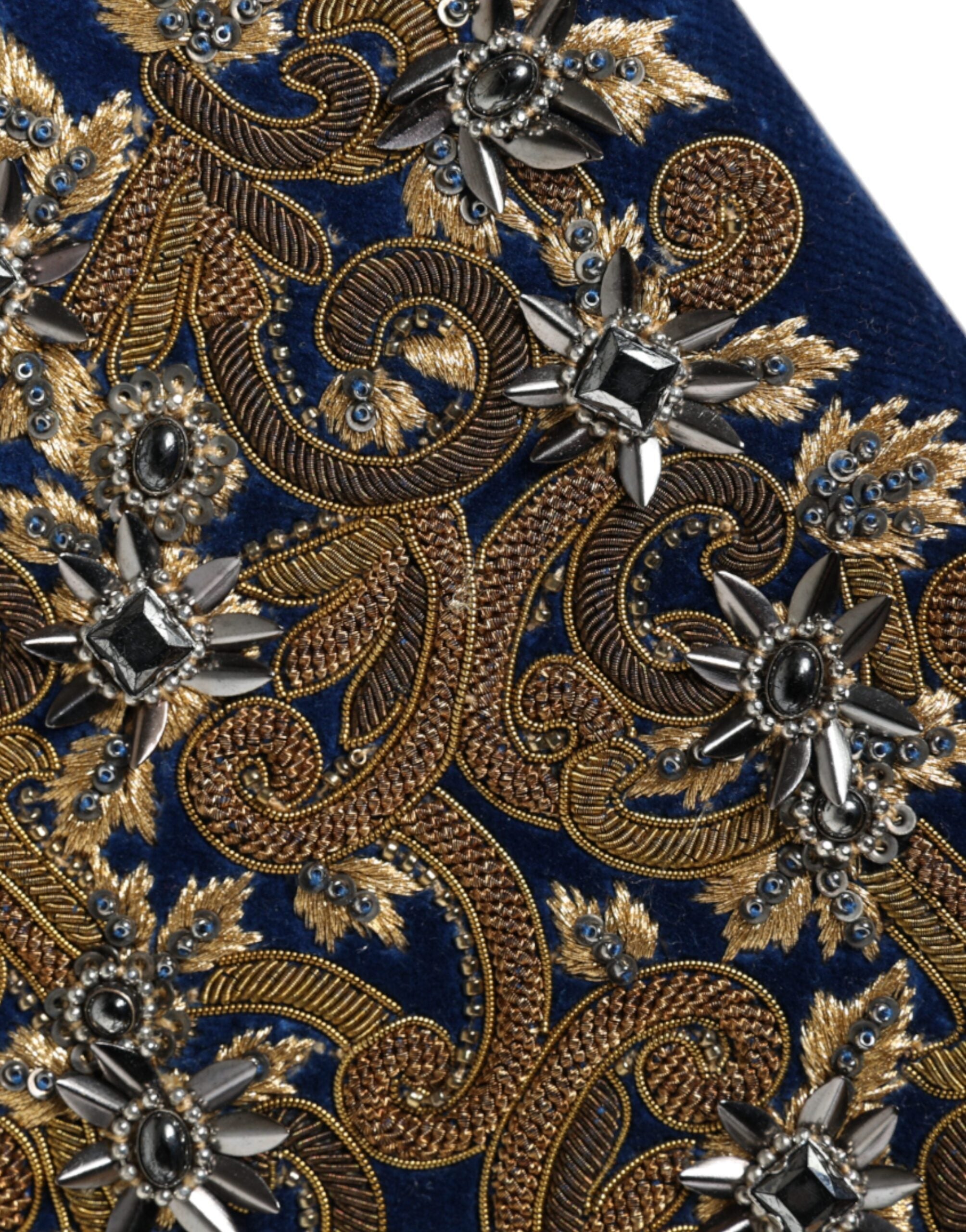 Dolce & Gabbana Blue Velvet Gold Frame Clutch Evening Party Purse Bag.