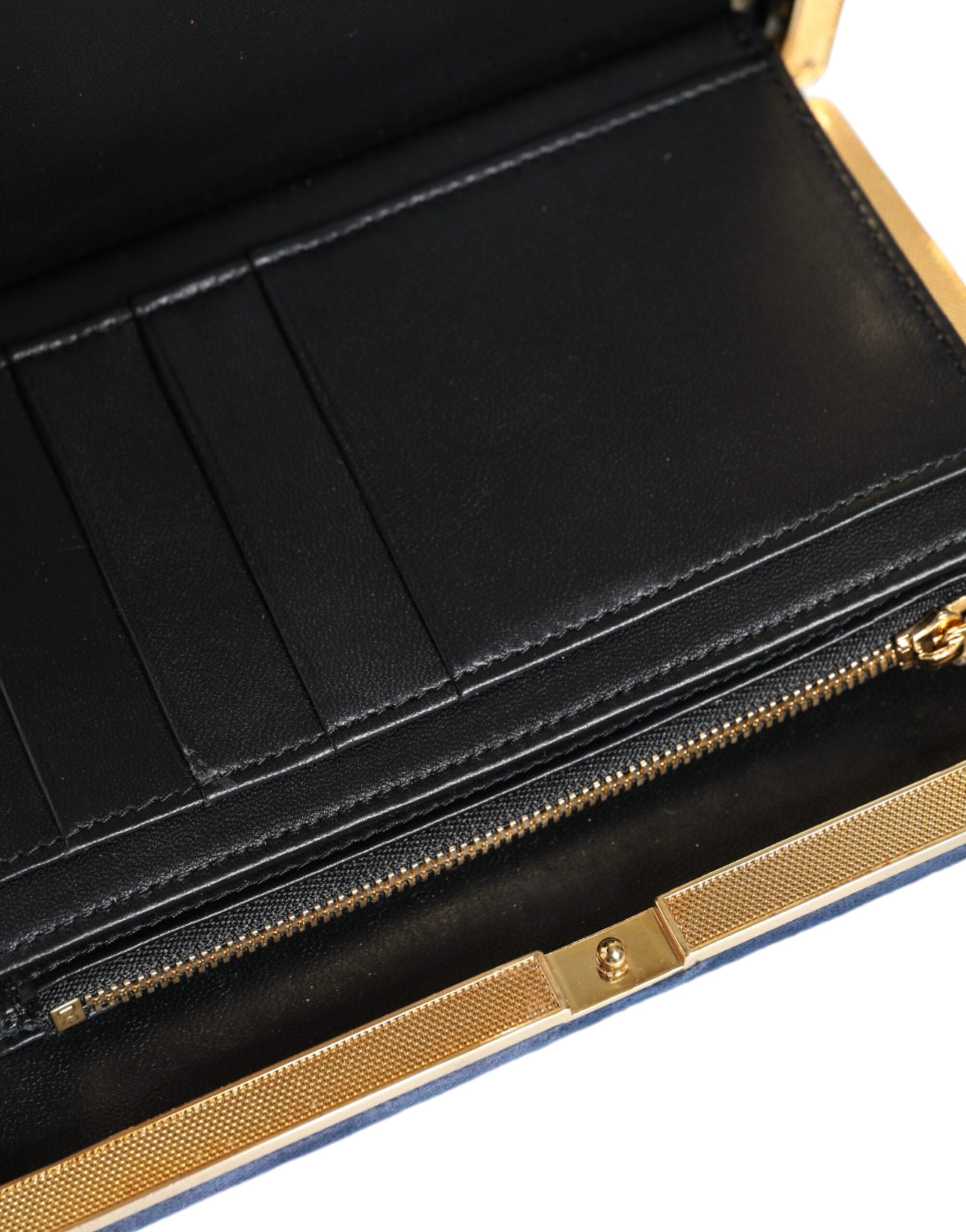 Dolce & Gabbana Blue Velvet Gold Frame Clutch Evening Party Purse Bag.