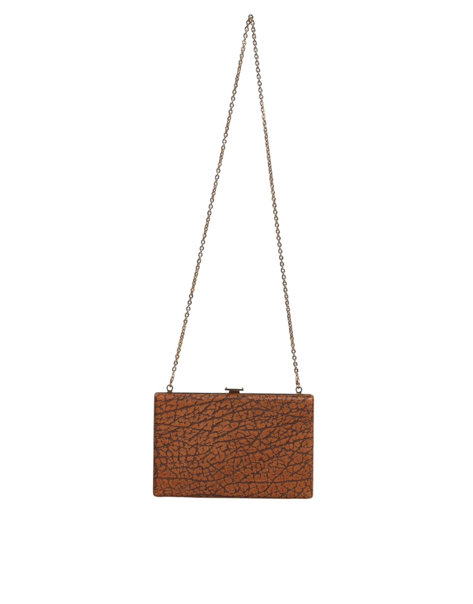 Dolce & Gabbana Brown Leather Gold Frame Clutch Mini Crossbody Bag.