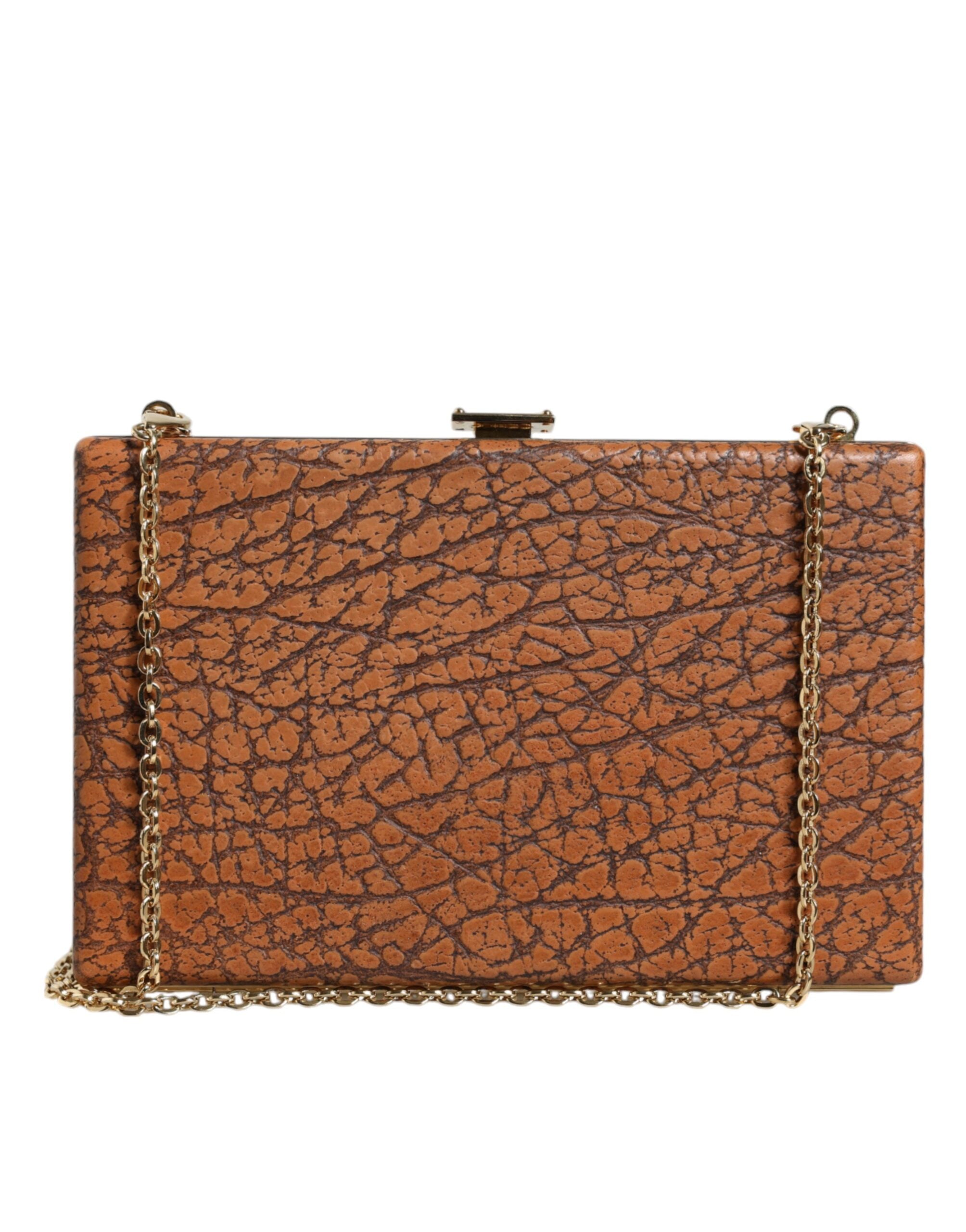 Dolce & Gabbana Brown Leather Gold Frame Clutch Mini Crossbody Bag.
