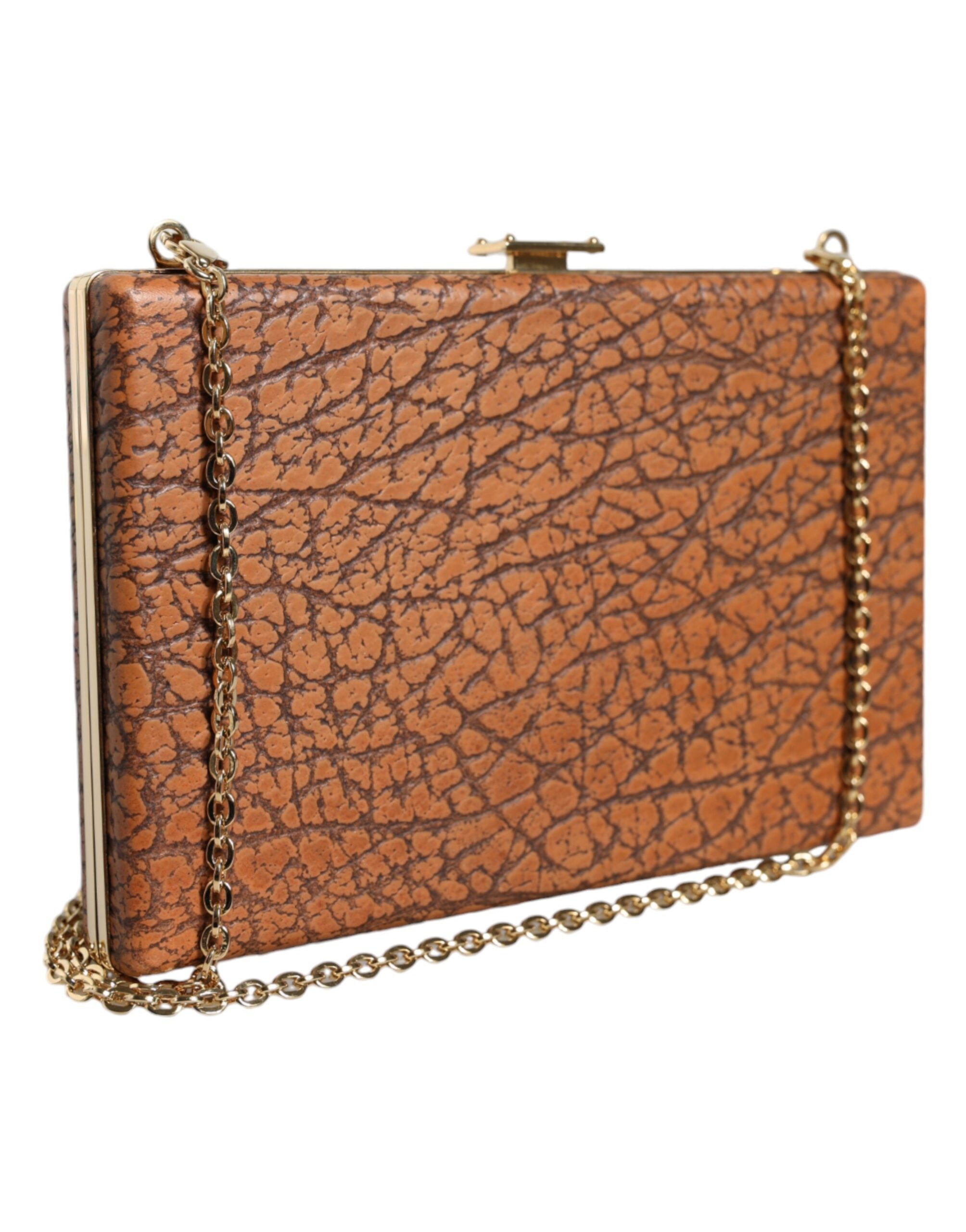 Dolce & Gabbana Brown Leather Gold Frame Clutch Mini Crossbody Bag.
