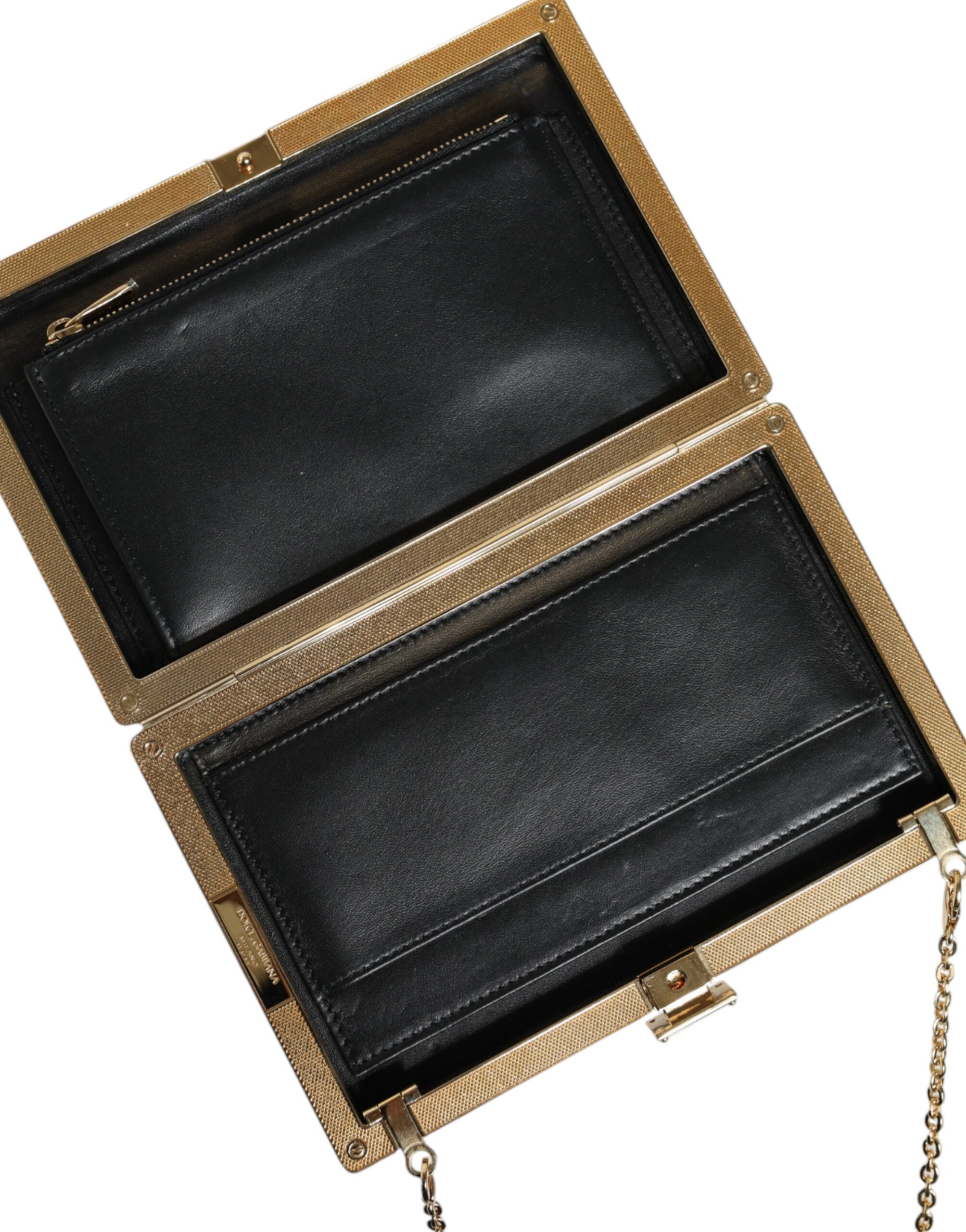 Dolce & Gabbana Brown Leather Gold Frame Clutch Mini Crossbody Bag.