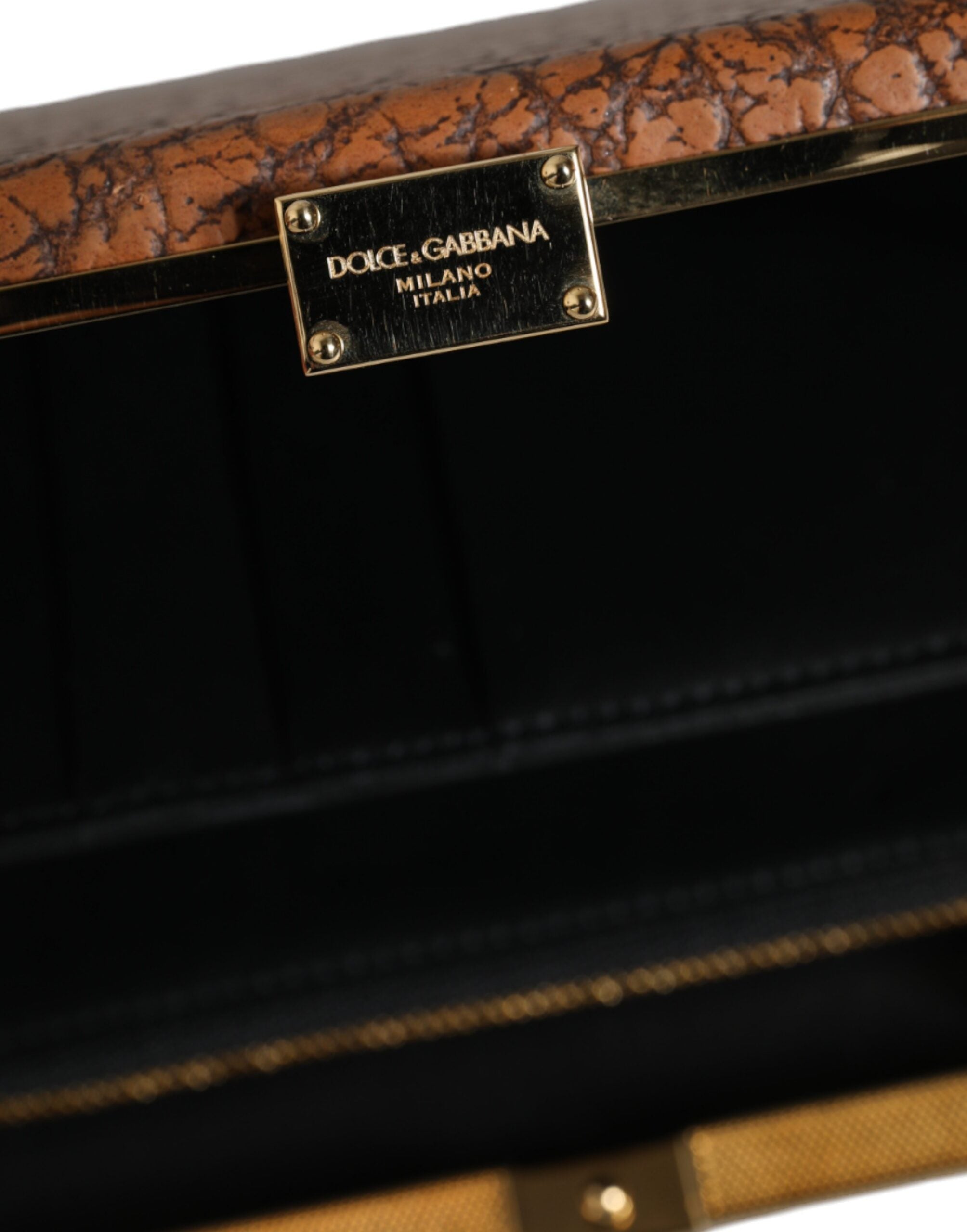 Dolce & Gabbana Brown Leather Gold Frame Clutch Mini Crossbody Bag.