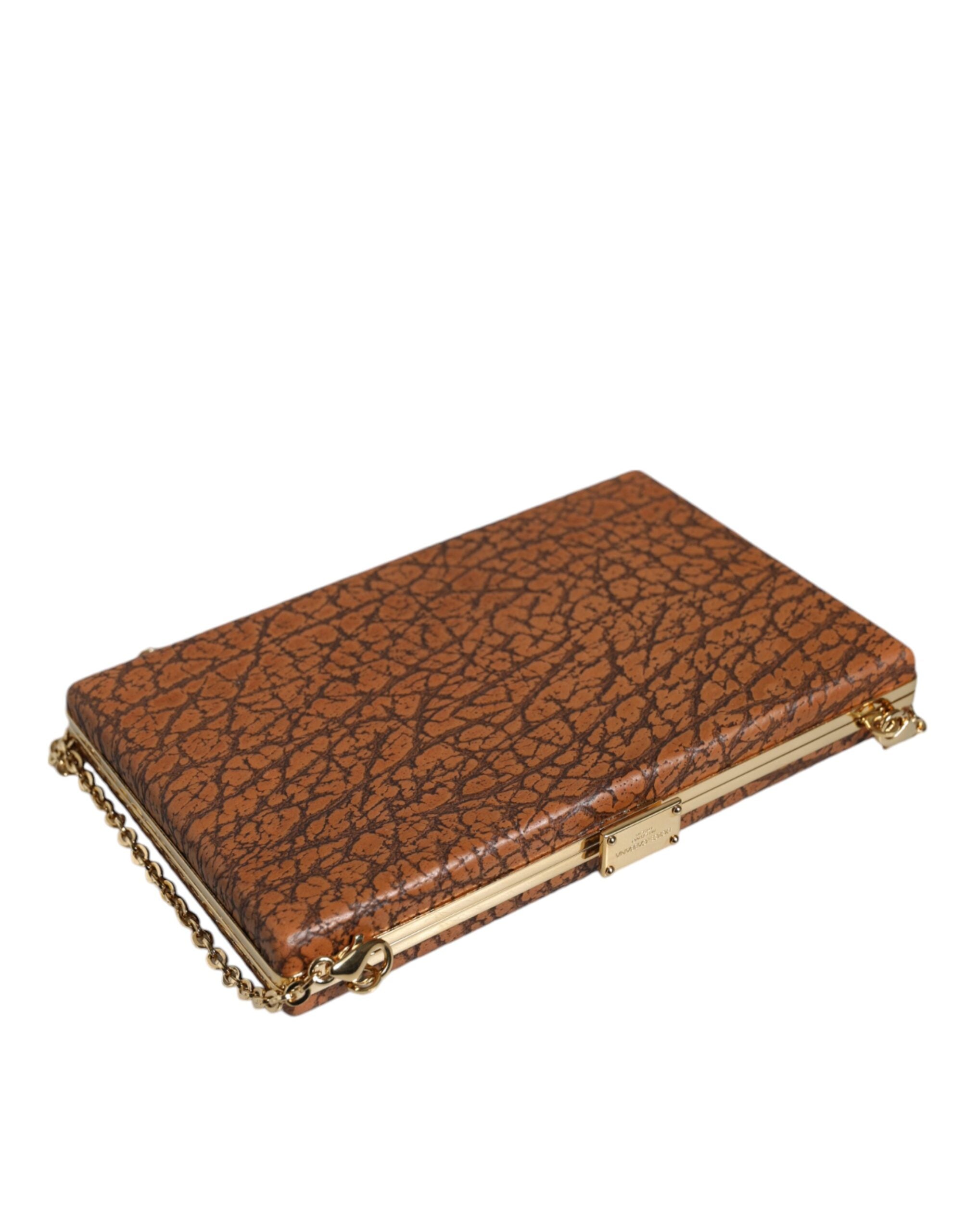 Dolce & Gabbana Brown Leather Gold Frame Clutch Mini Crossbody Bag.