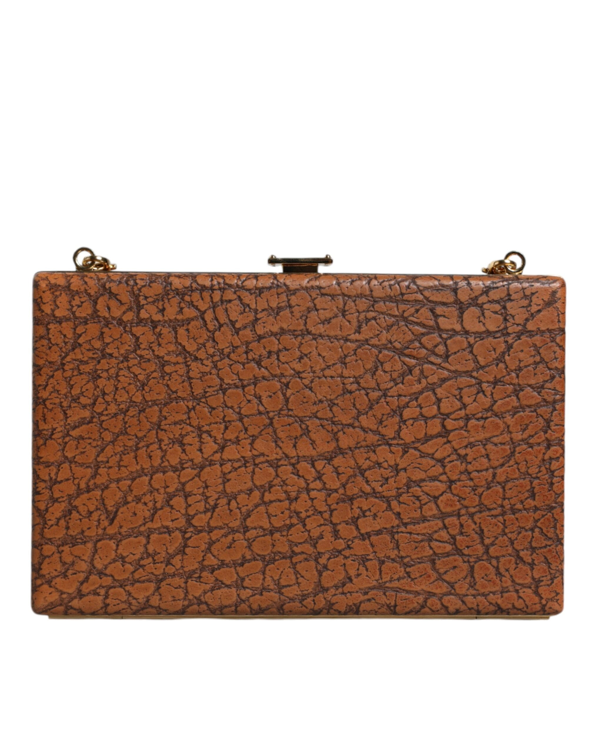 Dolce & Gabbana Brown Leather Gold Frame Clutch Mini Crossbody Bag.