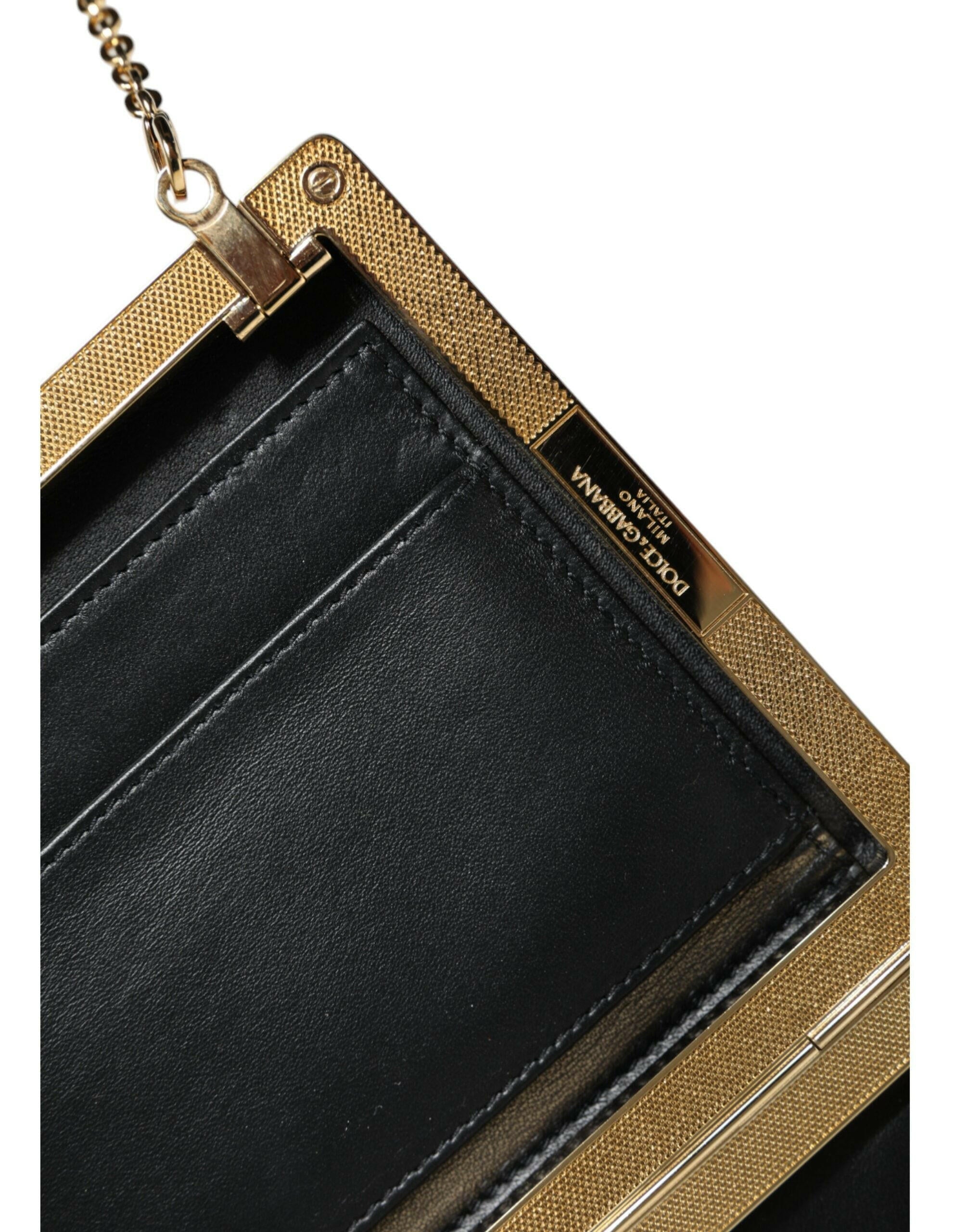 Dolce & Gabbana Brown Leather Gold Frame Clutch Mini Crossbody Bag.