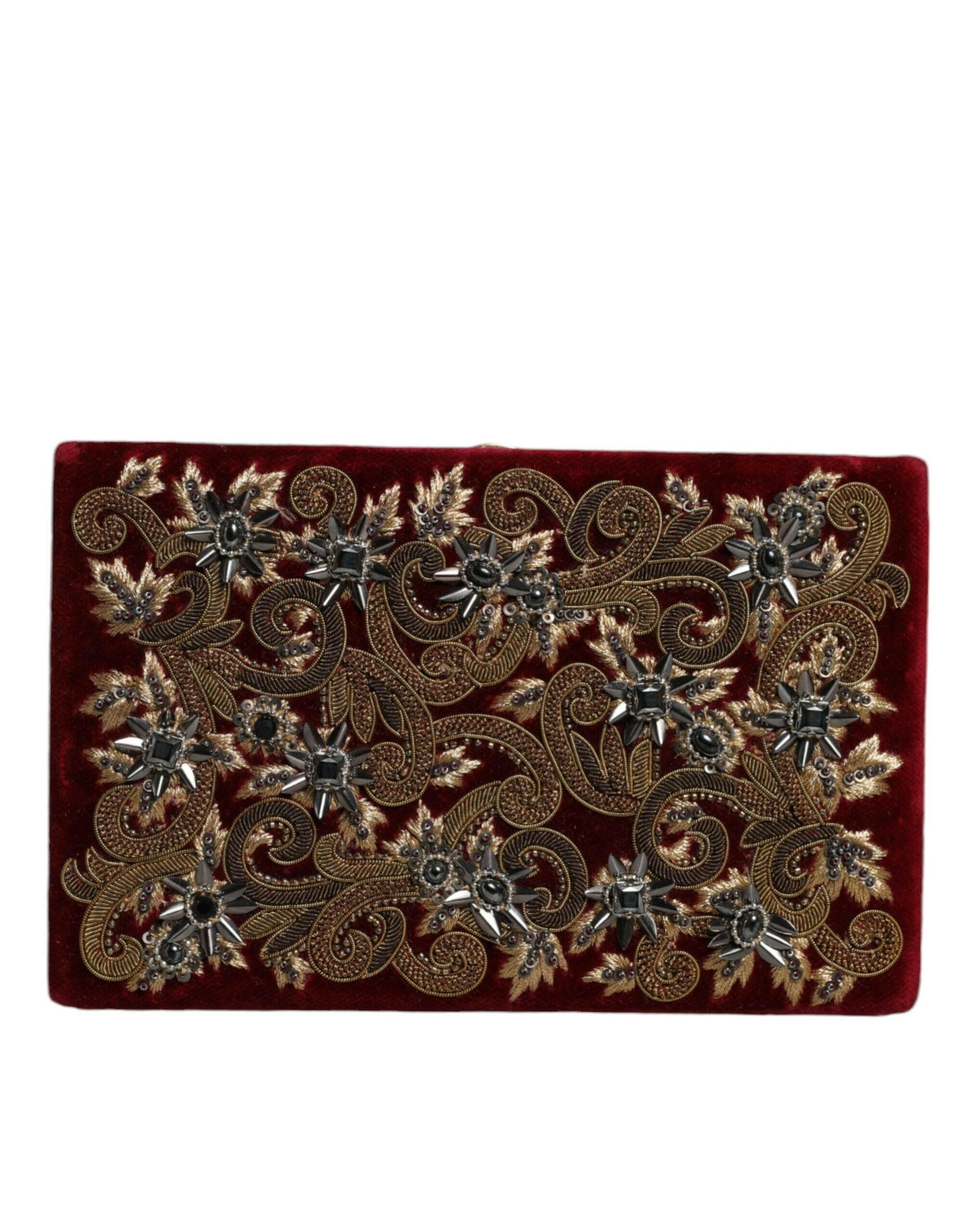 Dolce & Gabbana Red Velvet Gold Frame Clutch Evening Party Purse Bag.