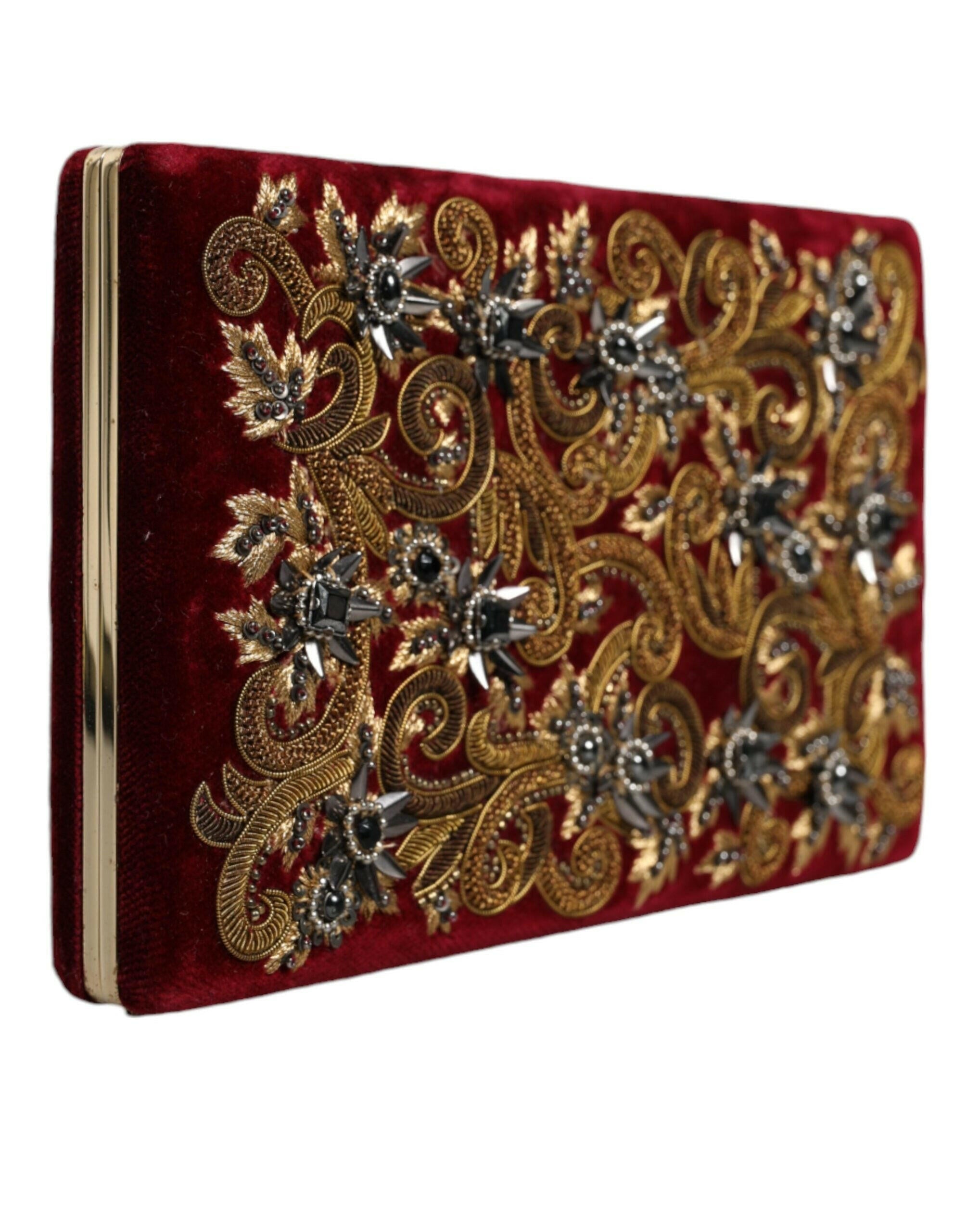 Dolce & Gabbana Red Velvet Gold Frame Clutch Evening Party Purse Bag.