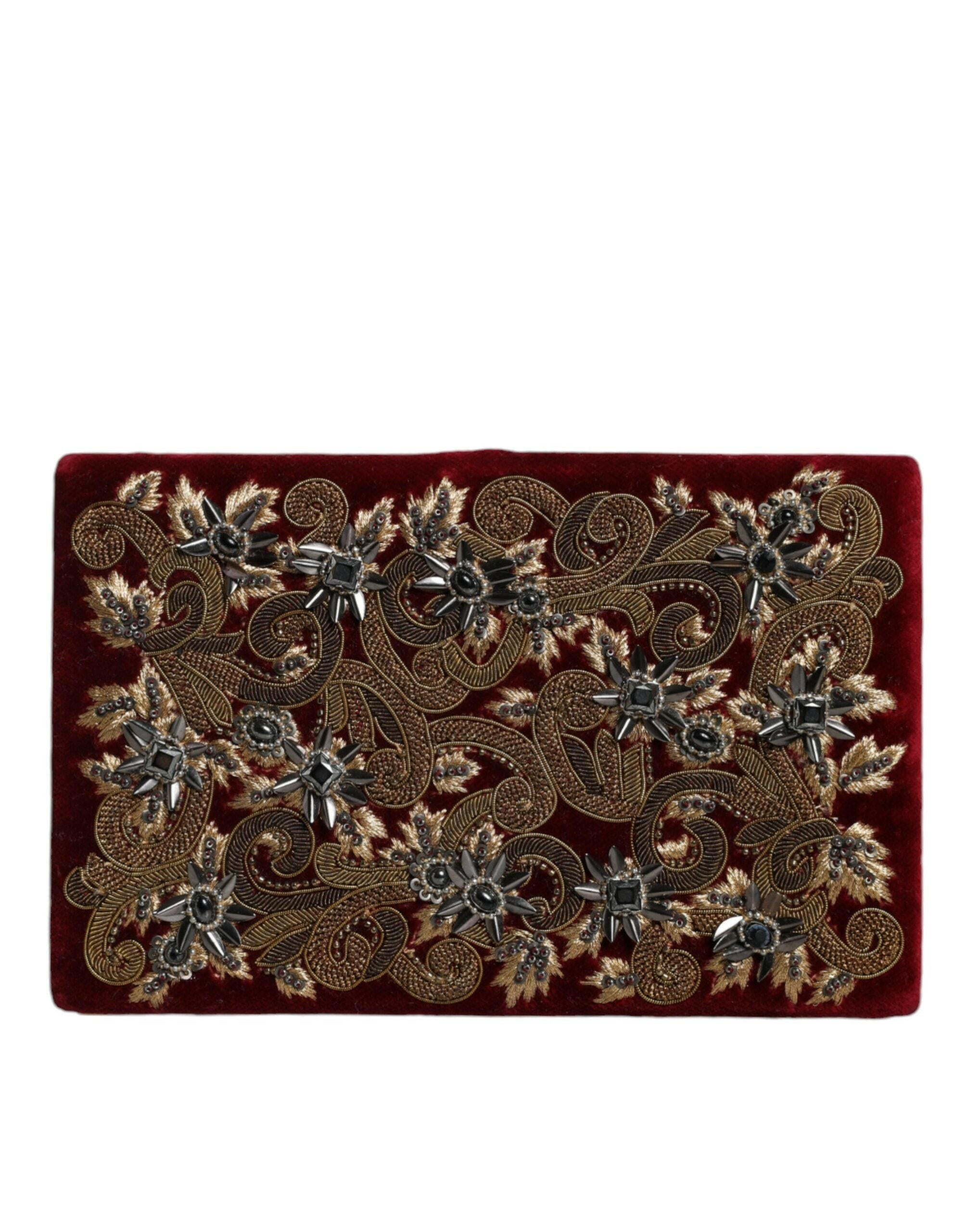 Dolce & Gabbana Red Velvet Gold Frame Clutch Evening Party Purse Bag.