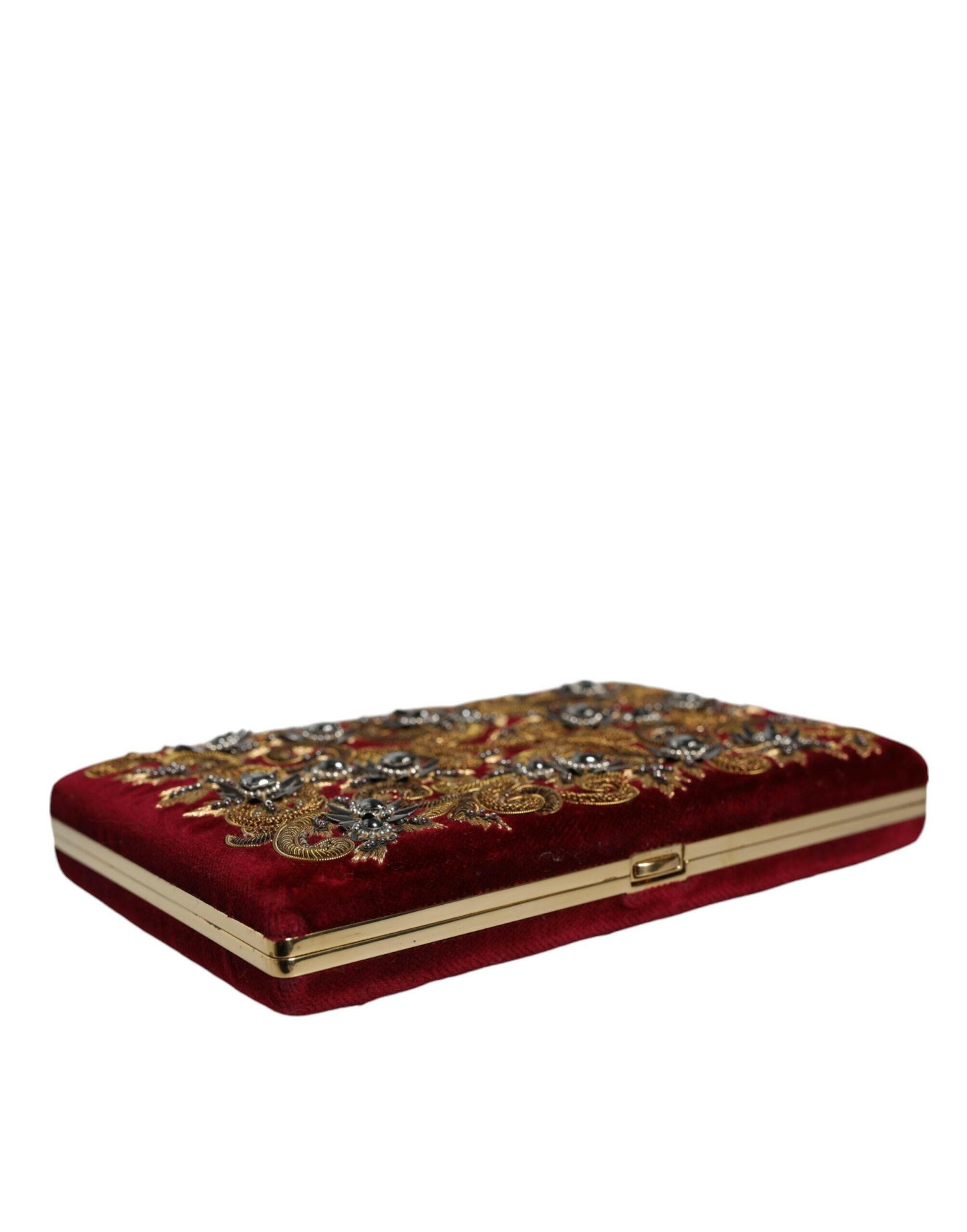 Dolce & Gabbana Red Velvet Gold Frame Clutch Evening Party Purse Bag.