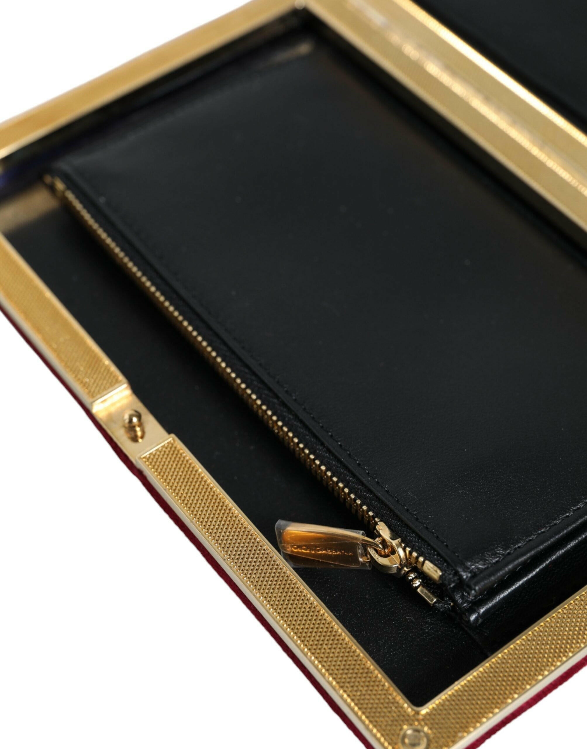 Dolce & Gabbana Red Velvet Gold Frame Clutch Evening Party Purse Bag.