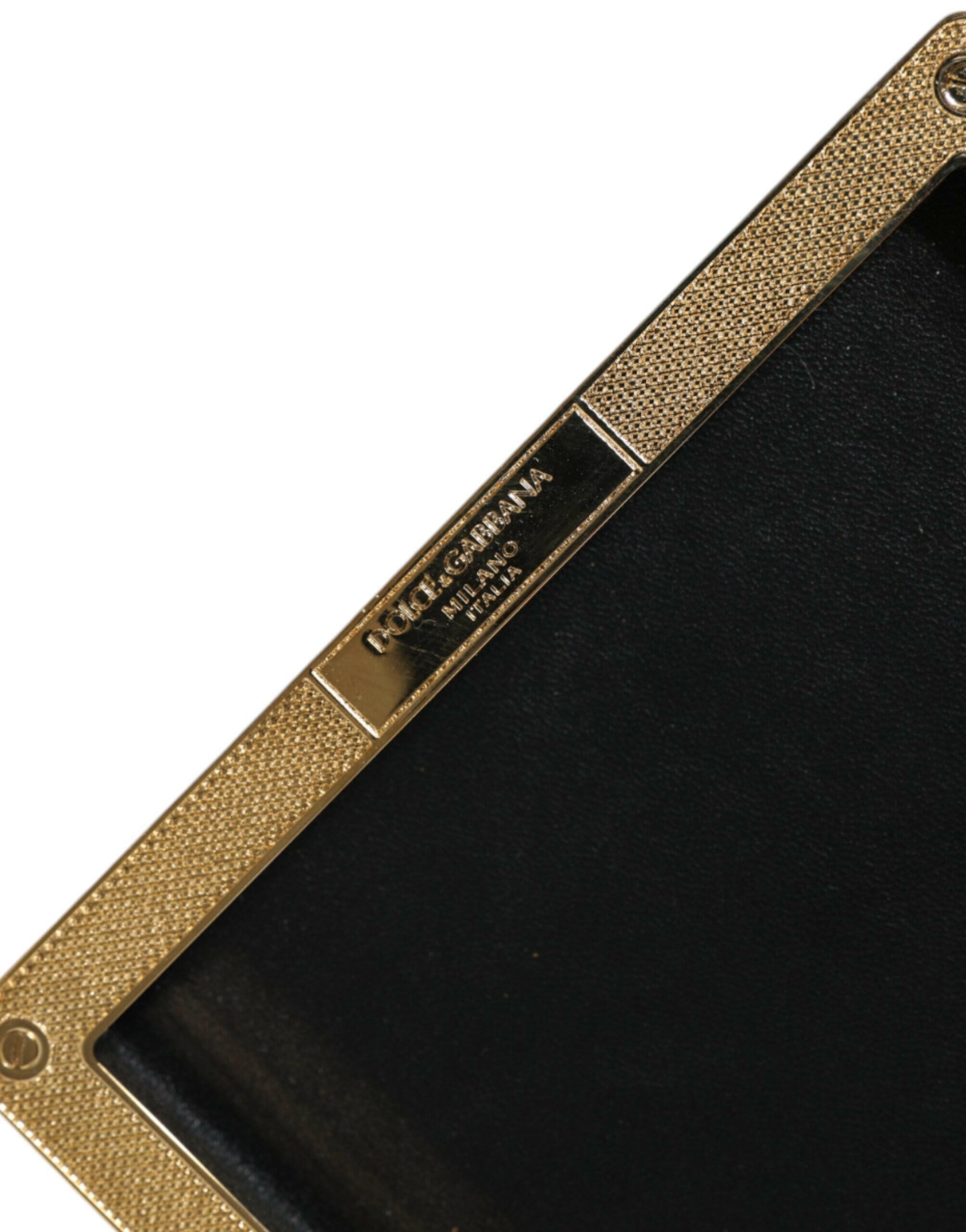 Dolce & Gabbana Black Leather Studs Gold Frame Clutch Evening Purse Bag.