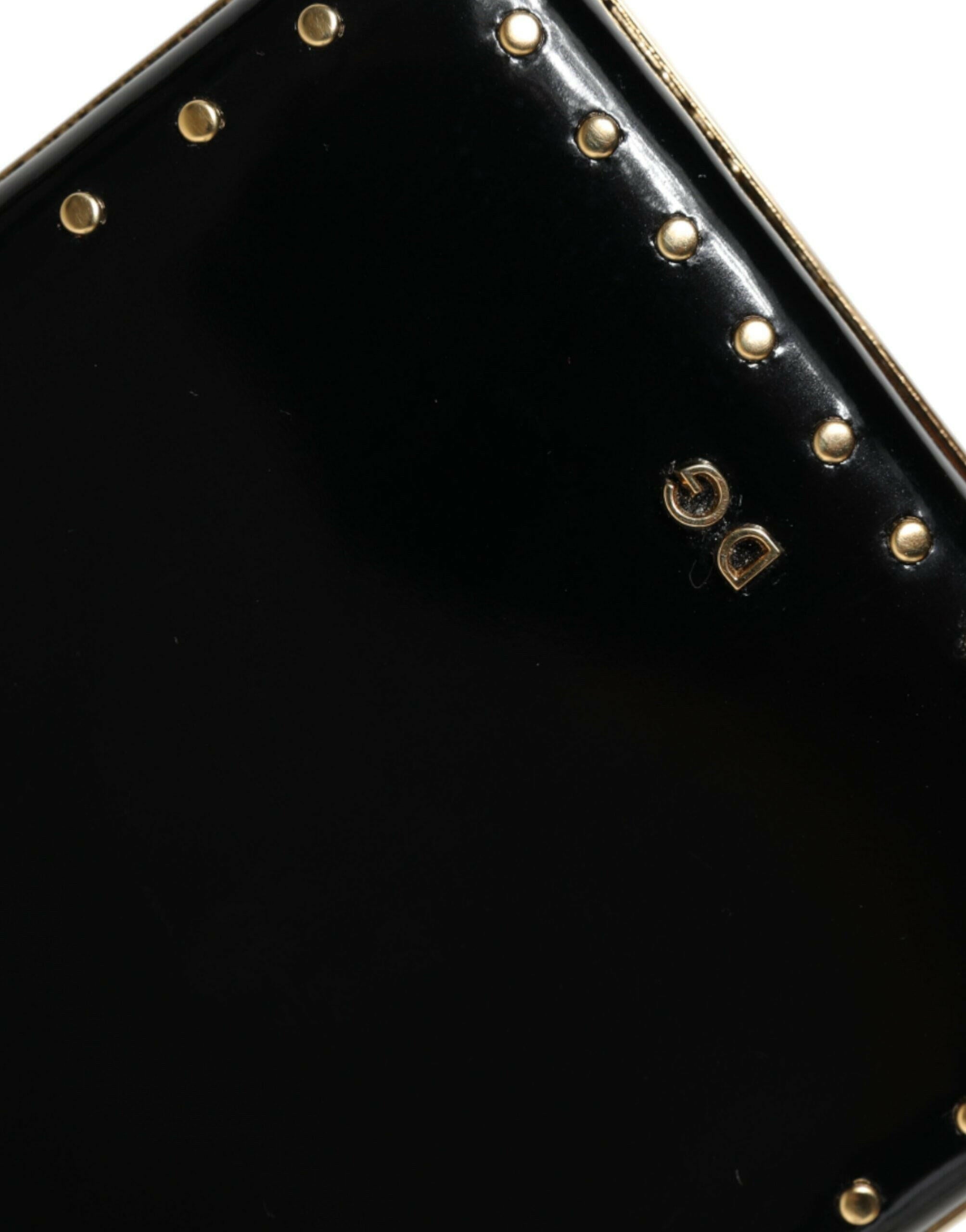 Dolce & Gabbana Black Leather Studs Gold Frame Clutch Evening Purse Bag.