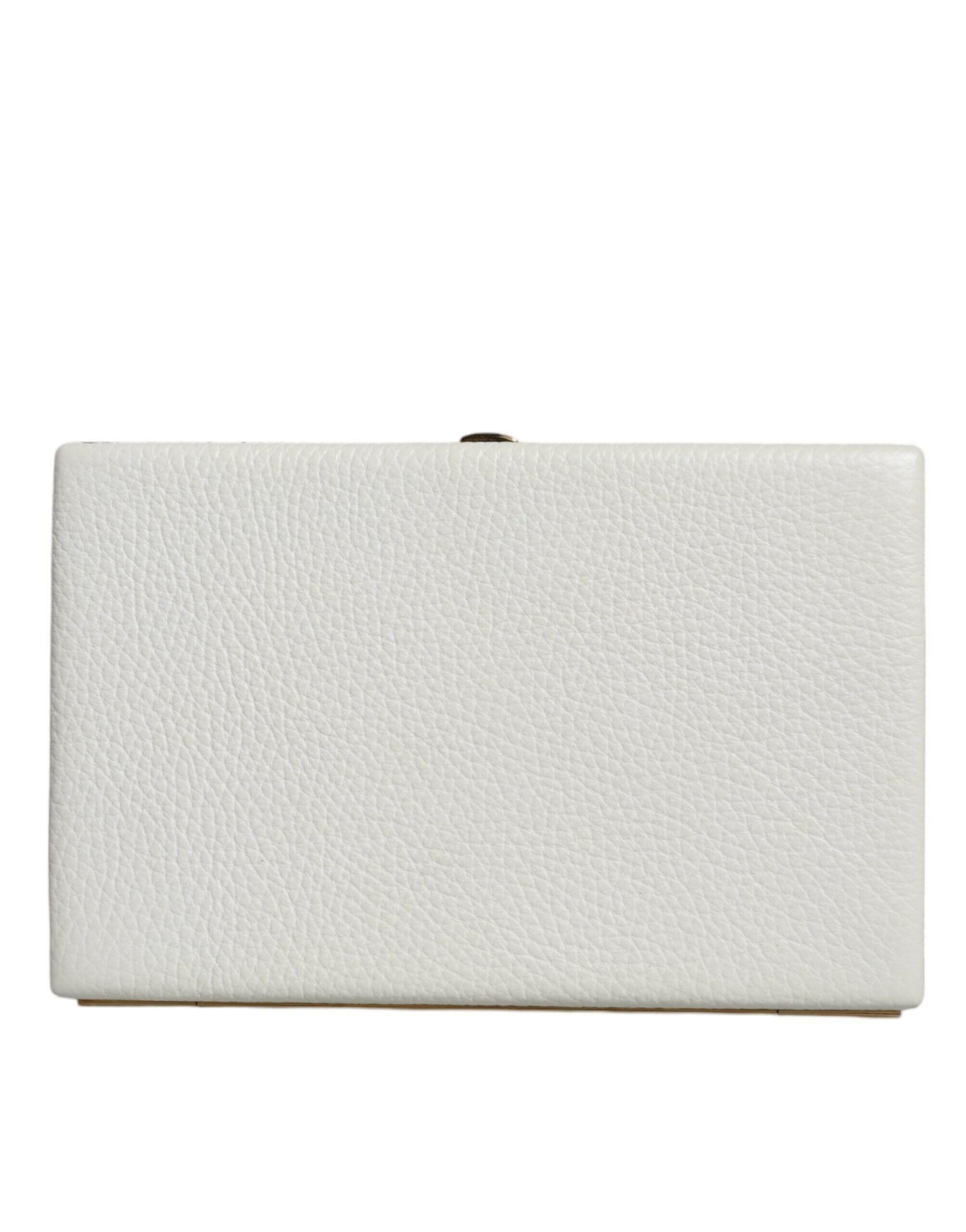 Dolce & Gabbana White Leather Gold Frame Clutch Evening Party Purse Bag.