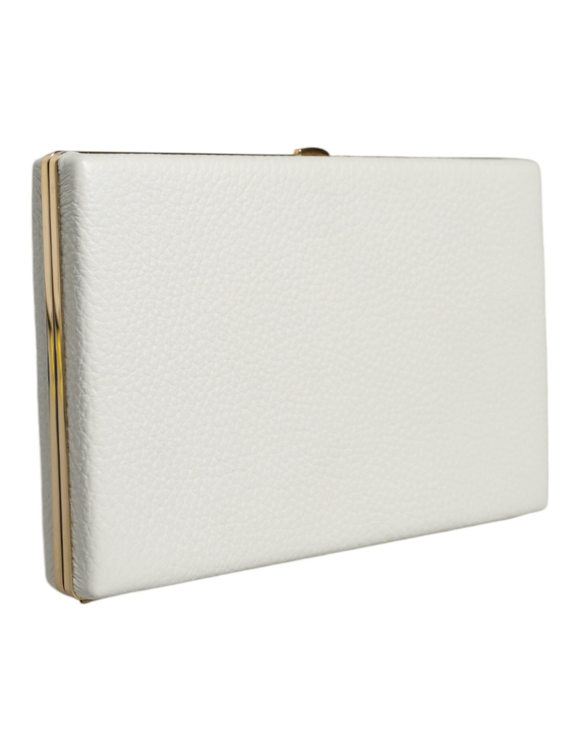 Dolce & Gabbana White Leather Gold Frame Clutch Evening Party Purse Bag.